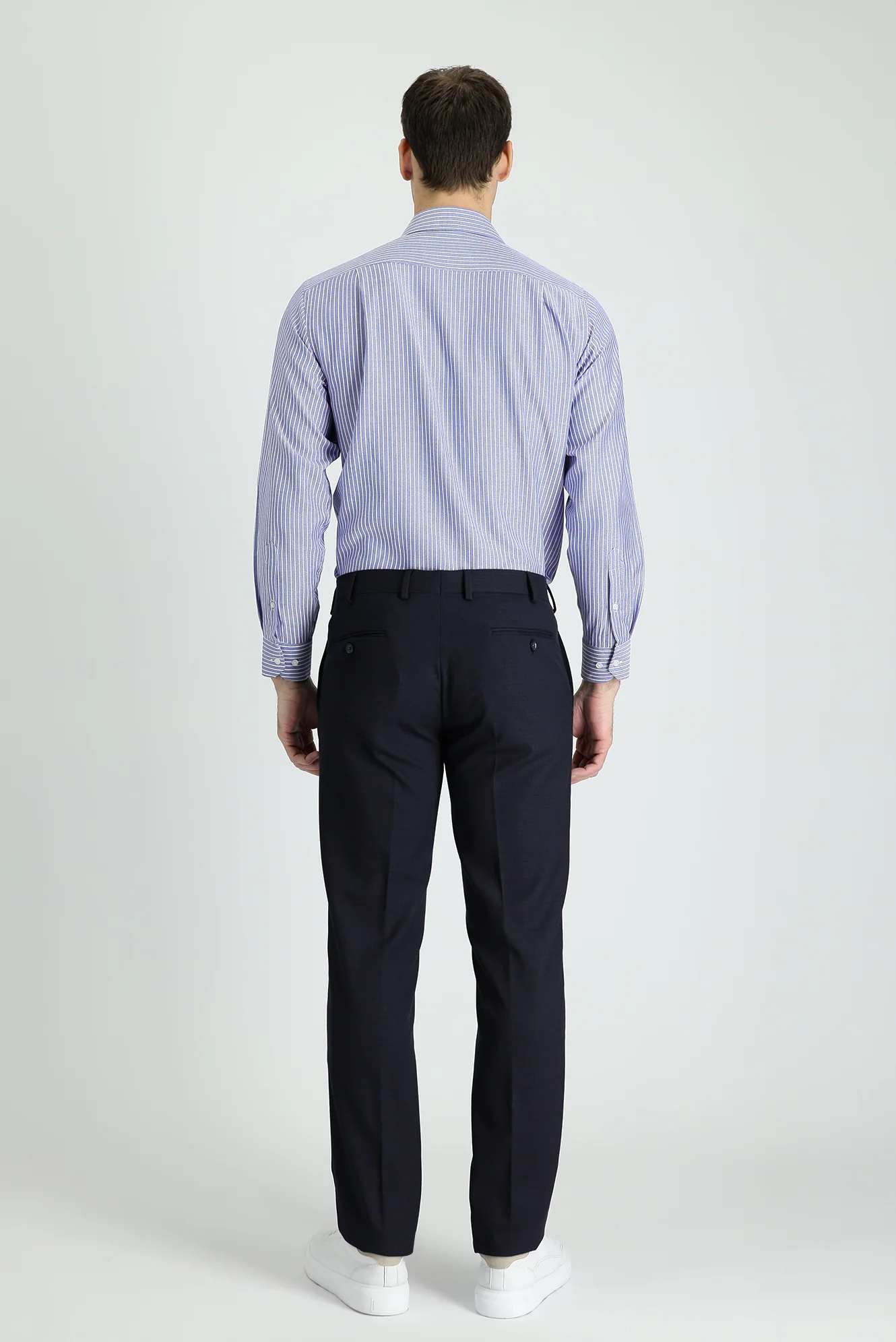 Koyu Lacivert 6 Drop Regular Fit Standart Kesim Klasik Desenli Likralı Kumaş Pantolon - Image 3