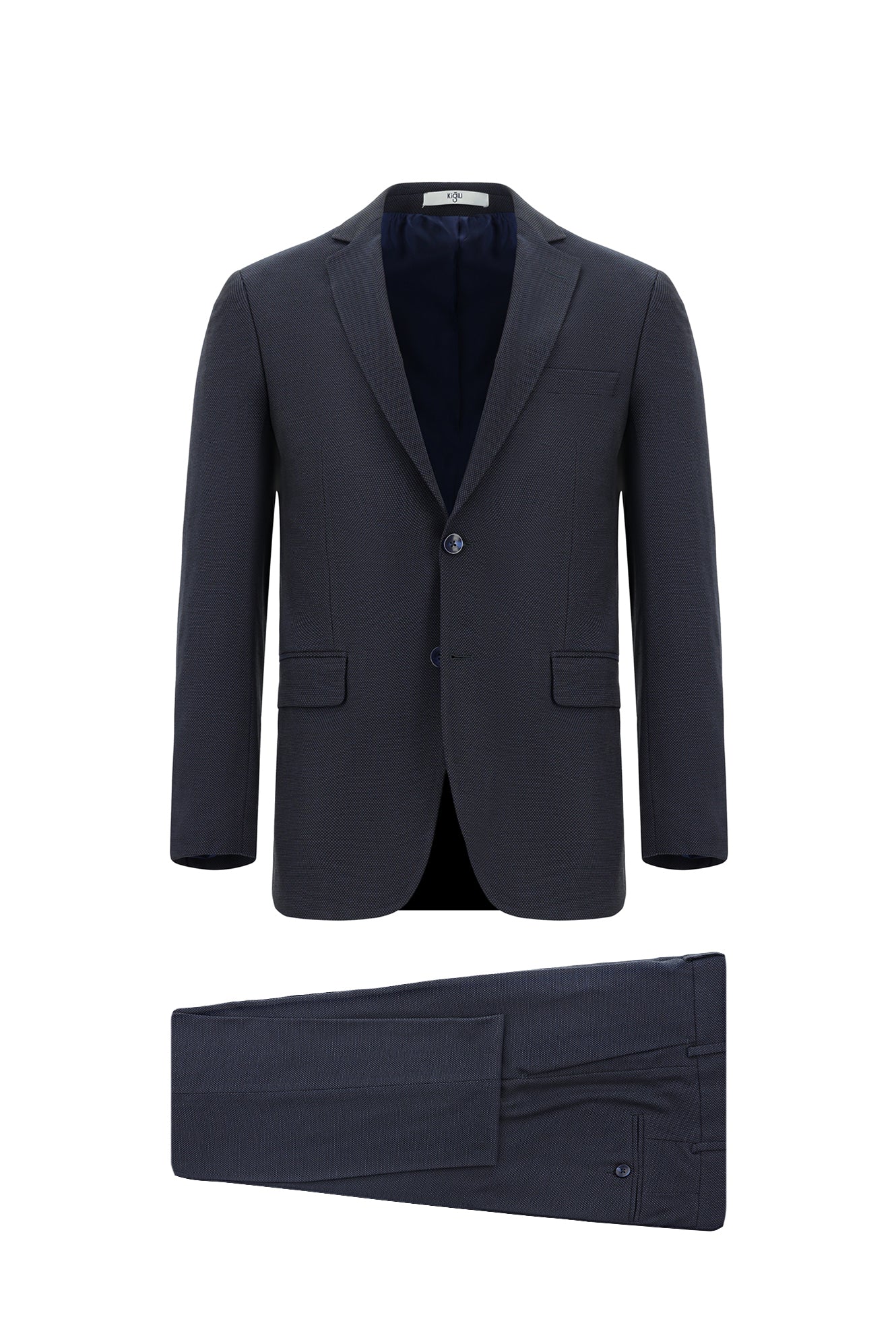 Koyu Lacivert 6 Drop Regular Fit Standart Kesim Desenli Takım Elbise