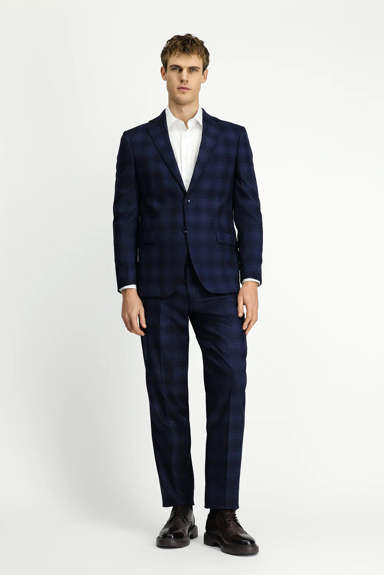 Koyu Lacivert 4 Drop Relaxed Fit Rahat Kesim Ekose Takım Elbise - Image 2
