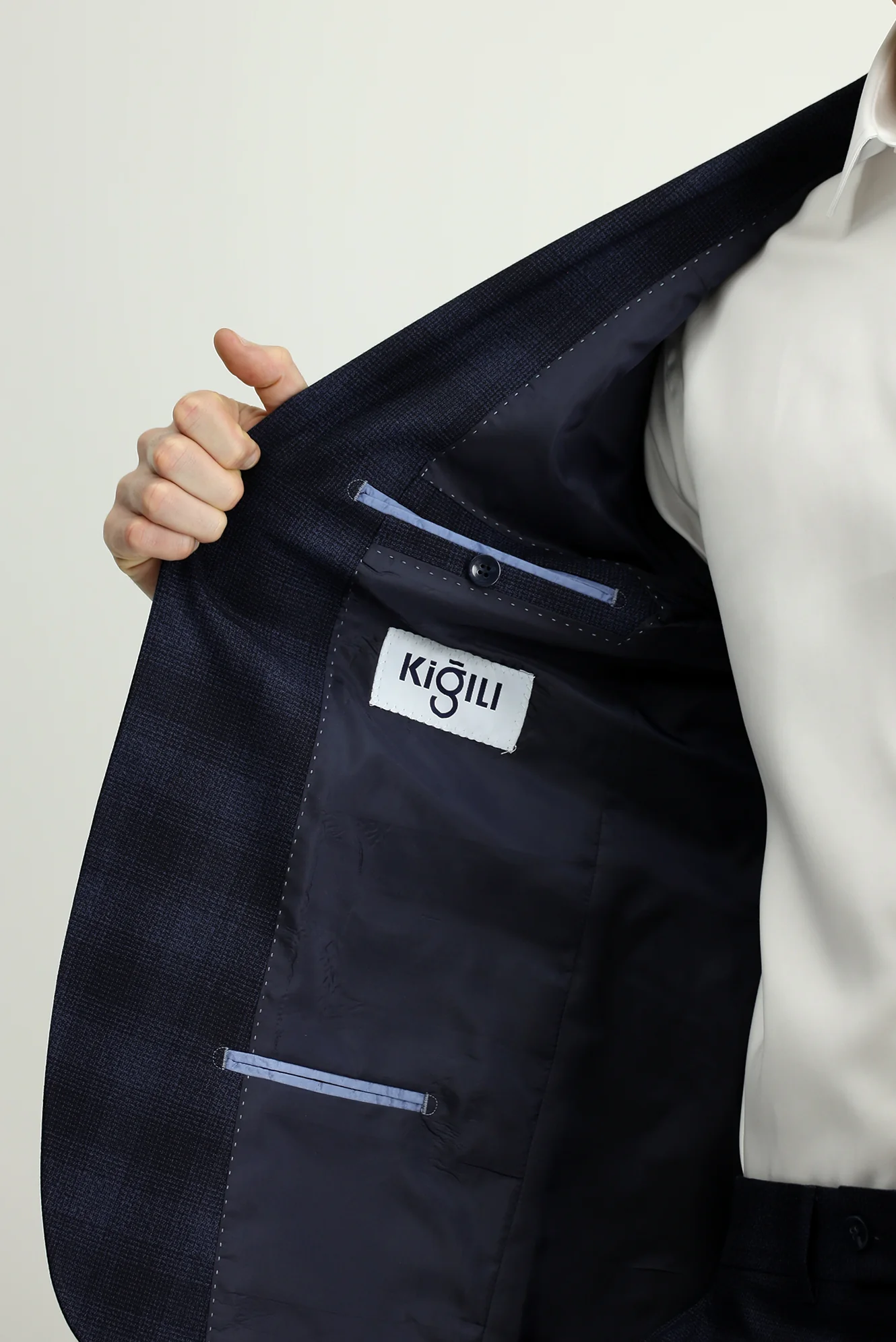 Koyu Lacivert 4 Drop Relaxed Fit Rahat Kesim Ekose Takım Elbise - Image 6