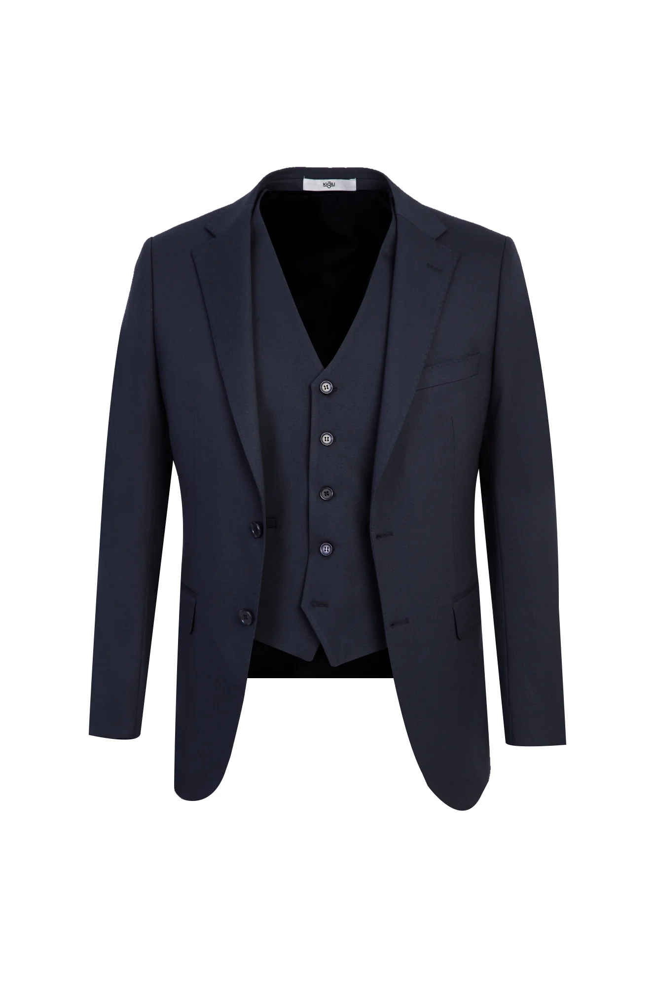 Koyu Lacivert 6 Drop Regular Fit Standart Kesim Yelekli Takım Elbise - Image 2