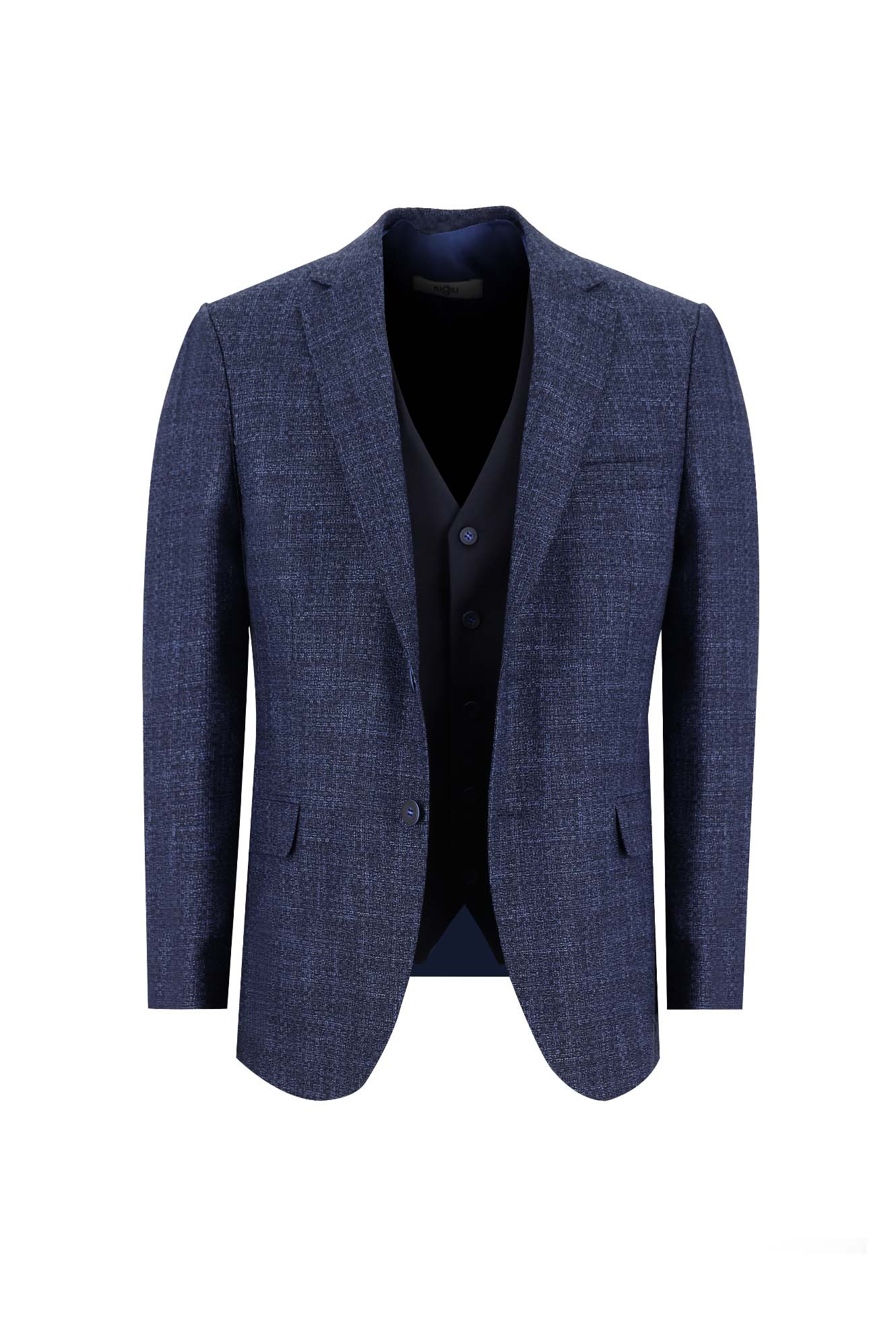 Koyu Lacivert 6 Drop Regular Fit Standart Kesim Kombinli Yelekli Keten Takım Elbise - Image 2
