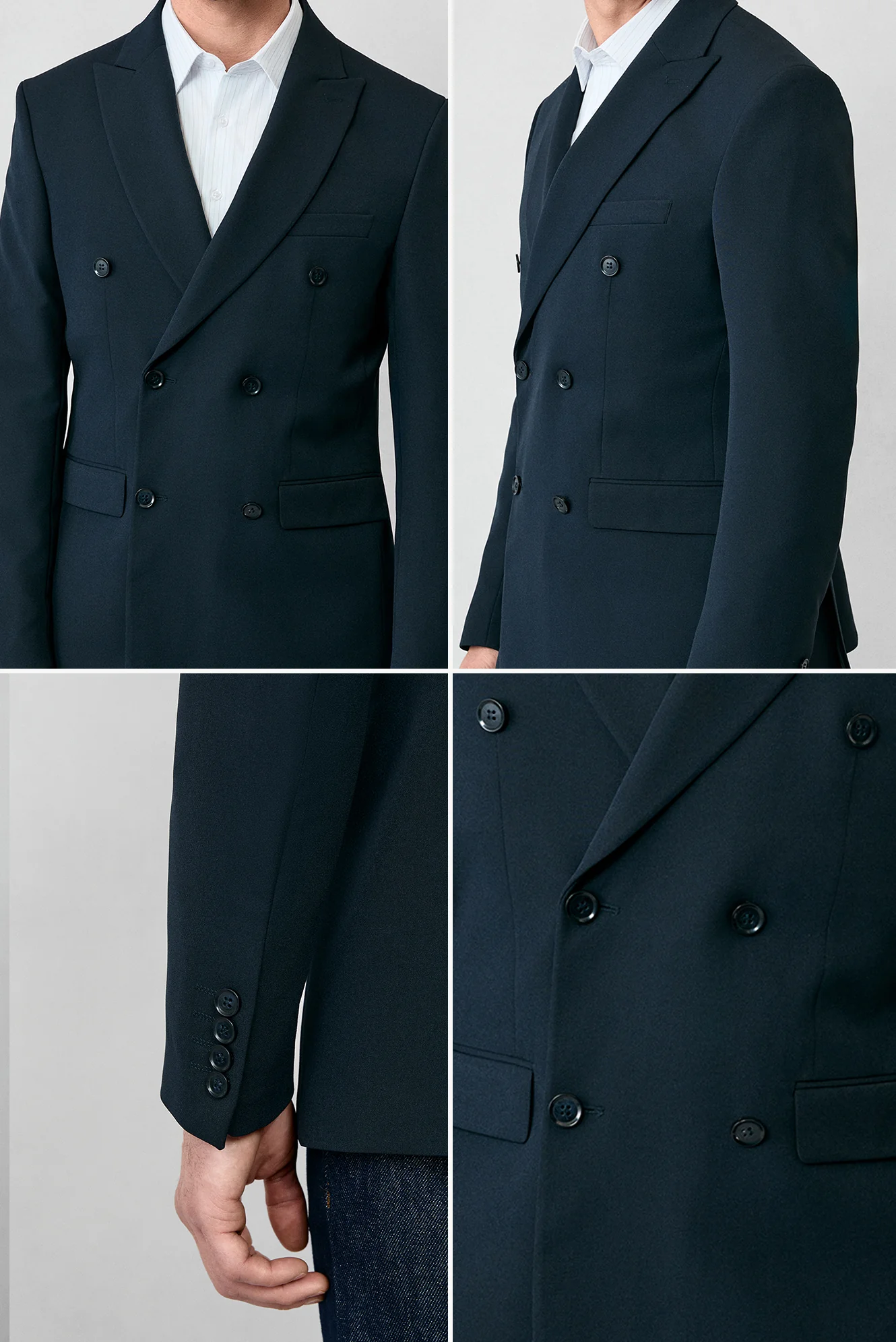 Koyu Lacivert 6 Drop Regular Fit Standart Kesim Mevsimlik Kruvaze Ceket - Image 4