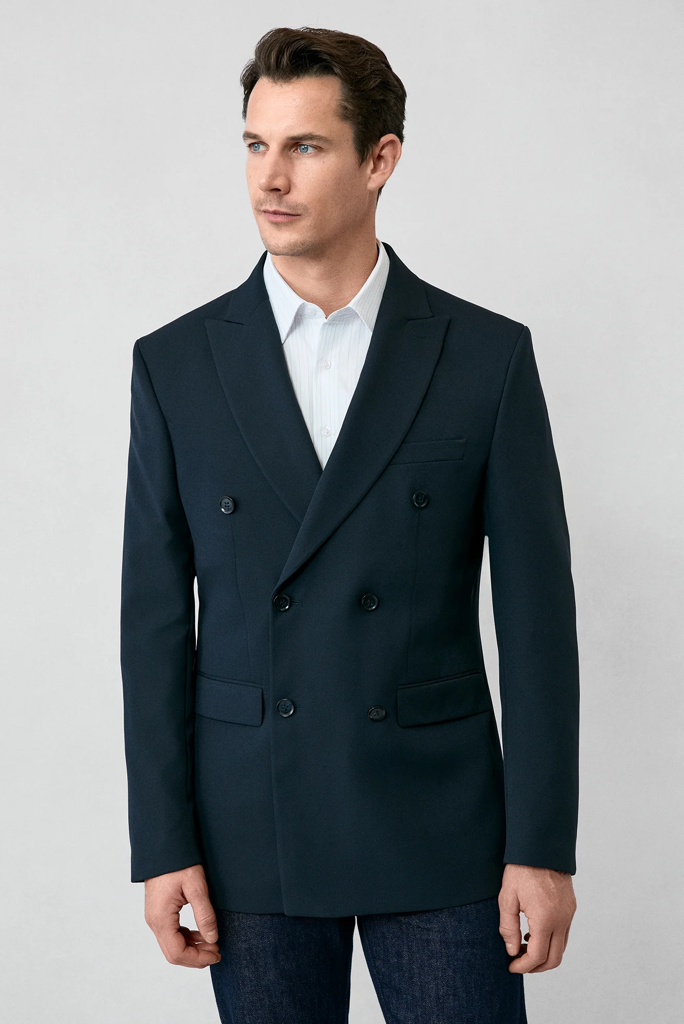 Koyu Lacivert 6 Drop Regular Fit Standart Kesim Mevsimlik Kruvaze Ceket - Image 6