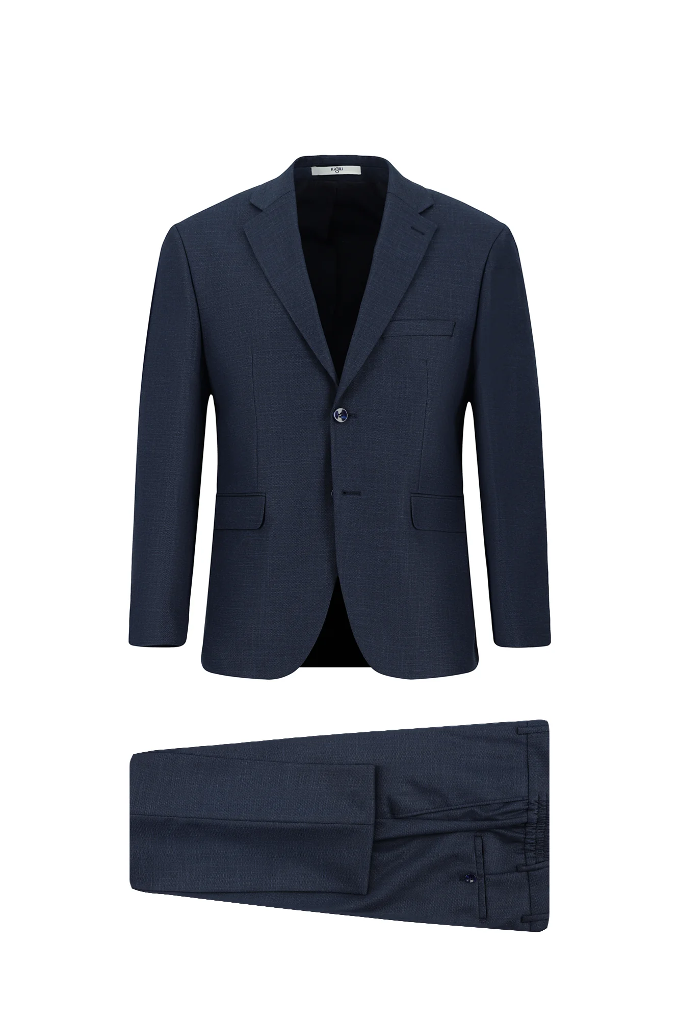 Koyu Lacivert 4 Drop Relaxed Fit Rahat Kesim Desenli Beli Lastikli Takım Elbise