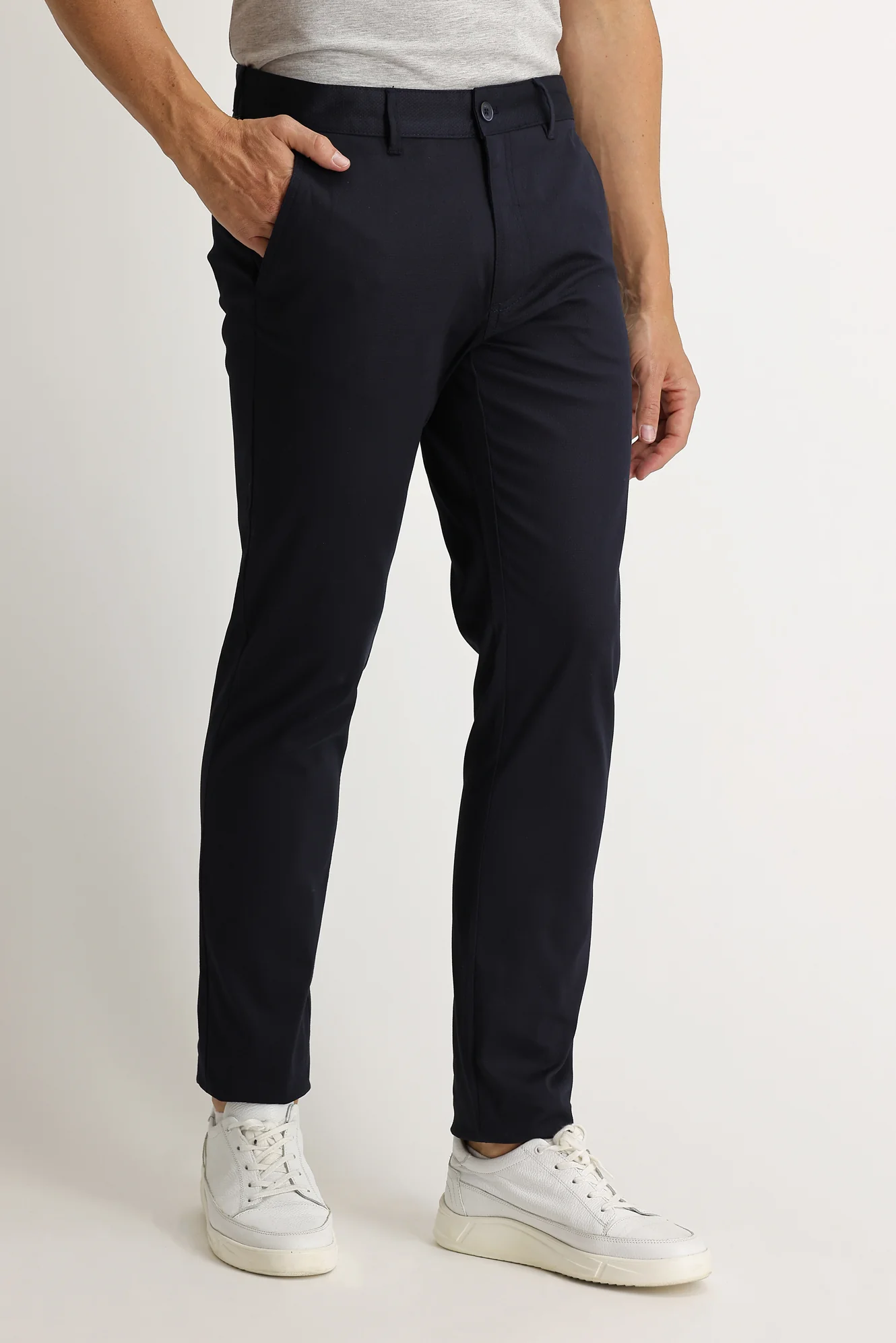 Koyu Lacivert Regular Fit Standart Kesim Kuşgözü Likralı Kanvas / Chino Pantolon - Image 2