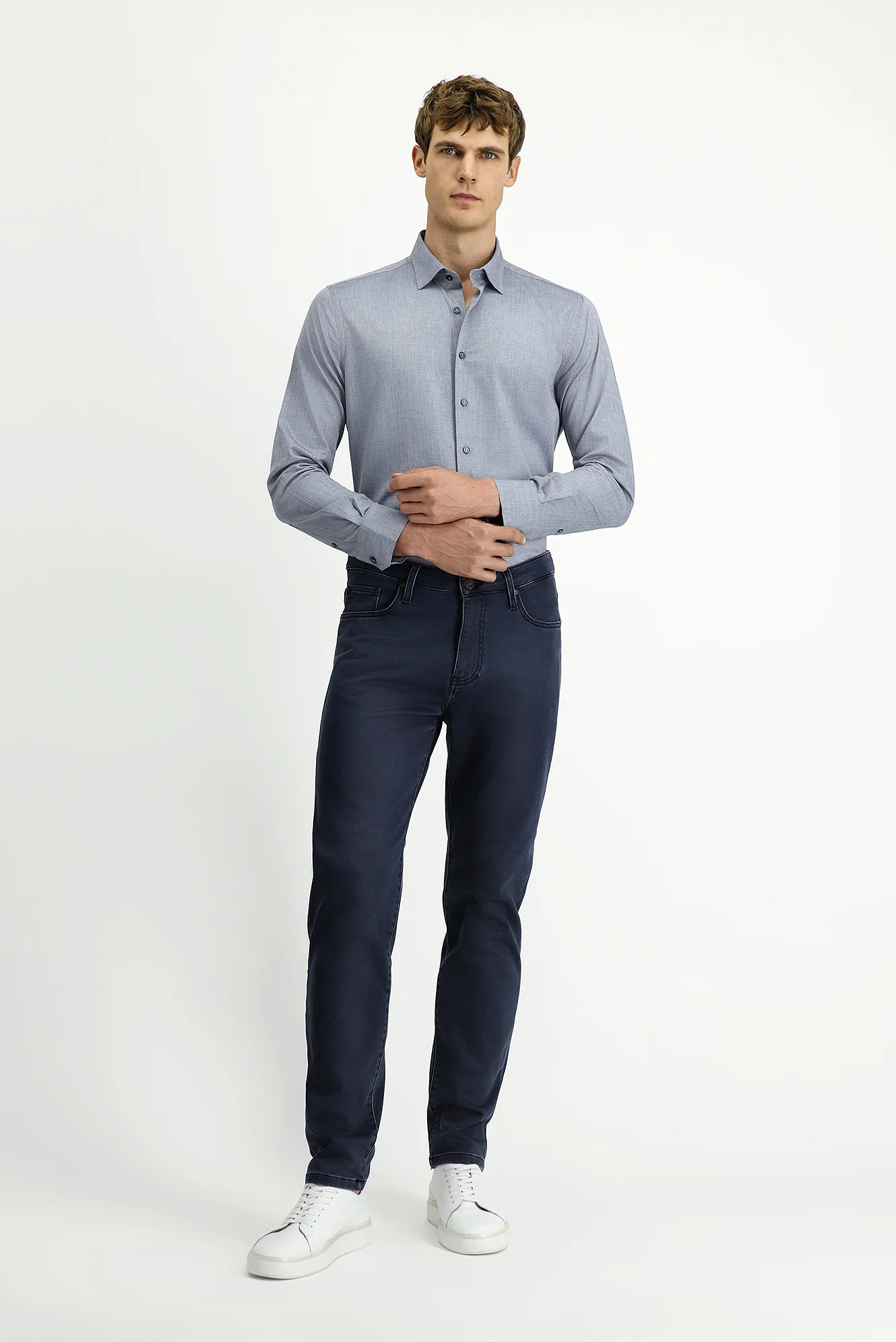 Koyu Lacivert Relaxed Fit Rahat Kesim Likralı Kanvas / Chino Pantolon