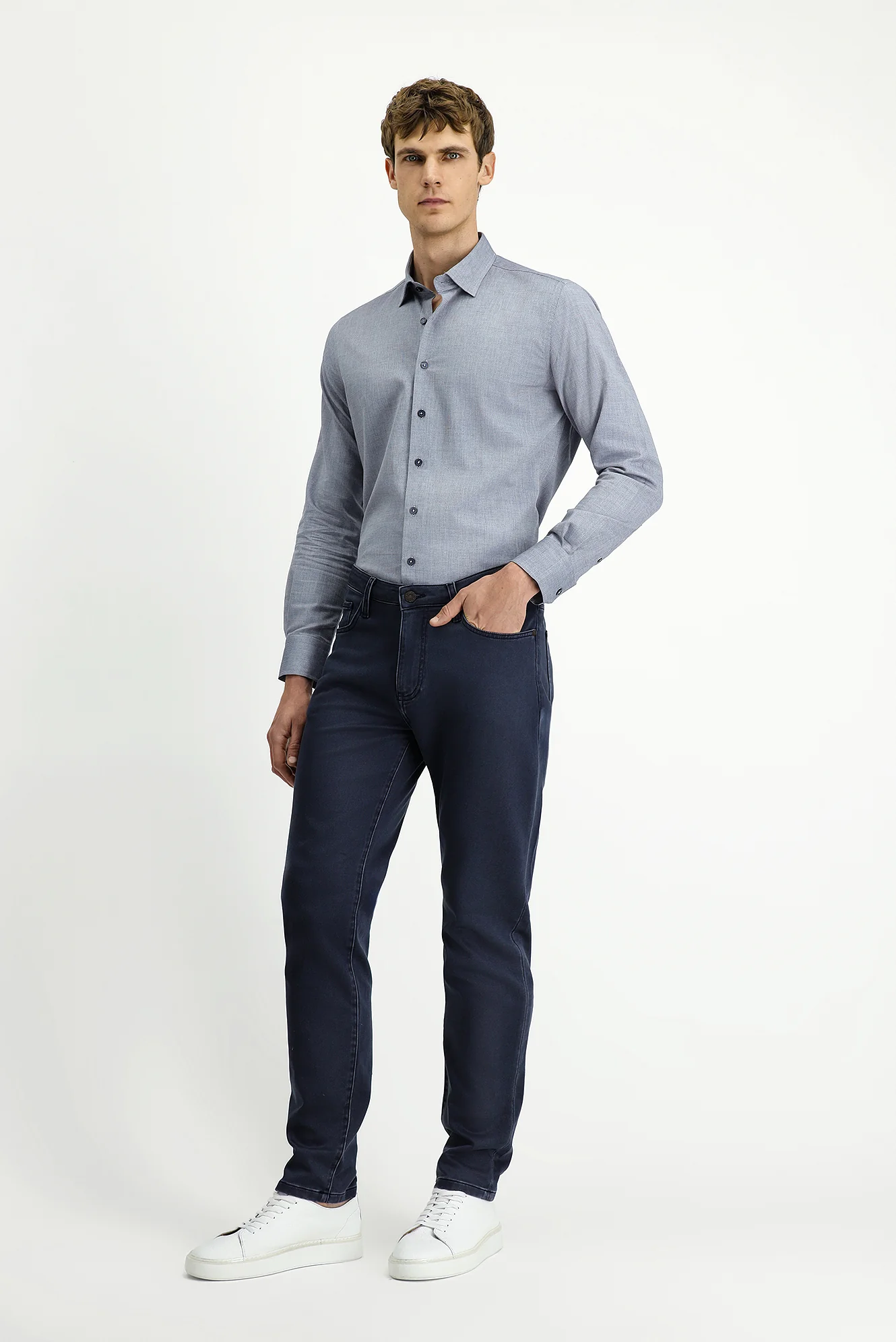 Koyu Lacivert Regular Fit Standart Kesim Likralı Kanvas / Chino Pantolon - Image 2