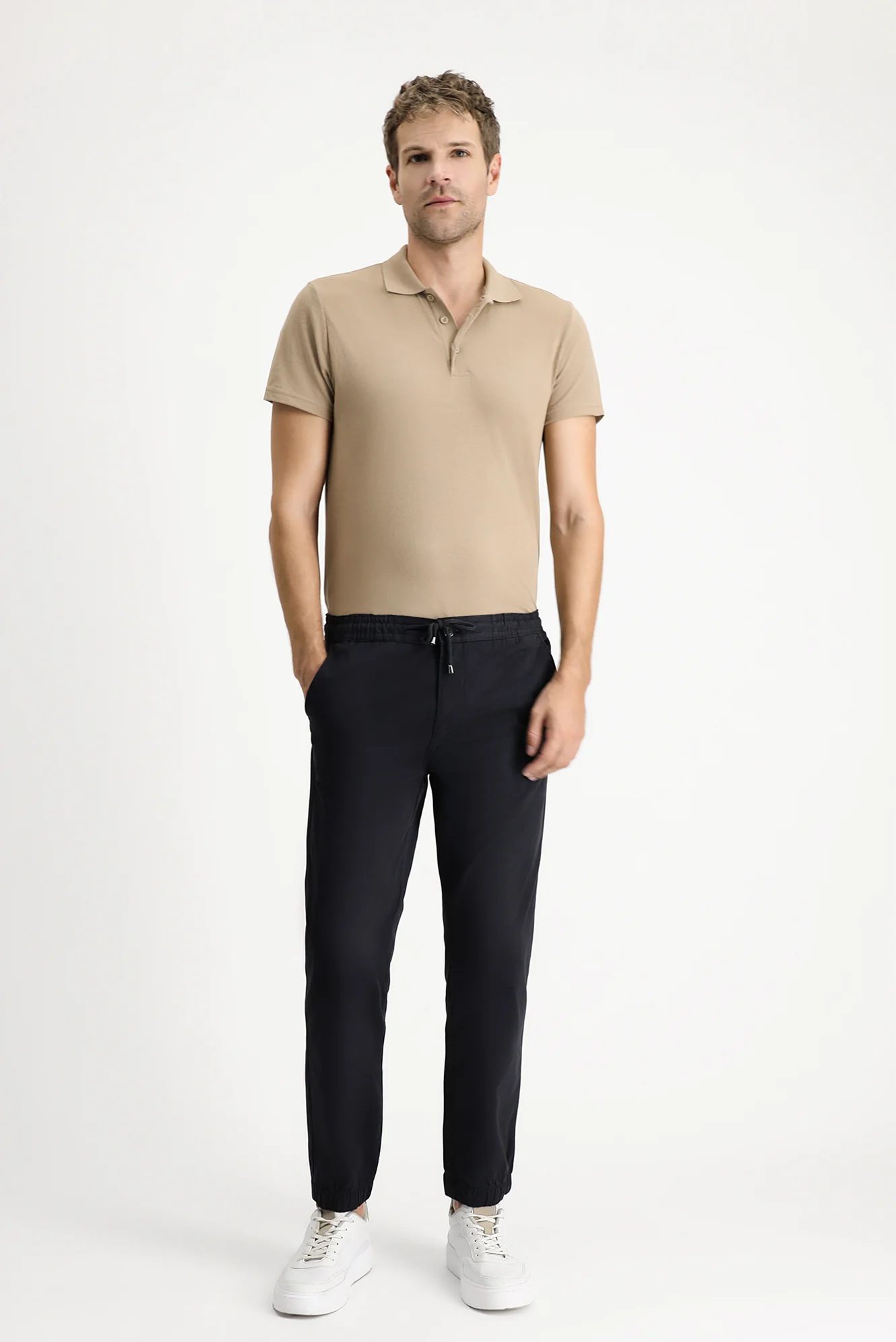 Koyu Lacivert Regular Fit Standart Kesim Likralı Beli Lastikli İpli Pantolon - Image 2