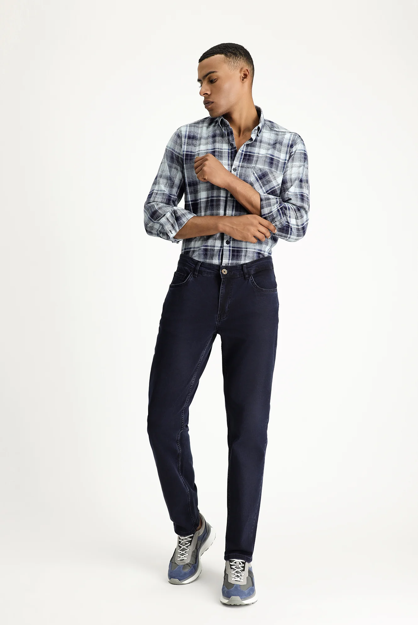 Koyu Lacivert Regular Fit Standart Kesim Likralı Denim Look Pantolon - Image 2