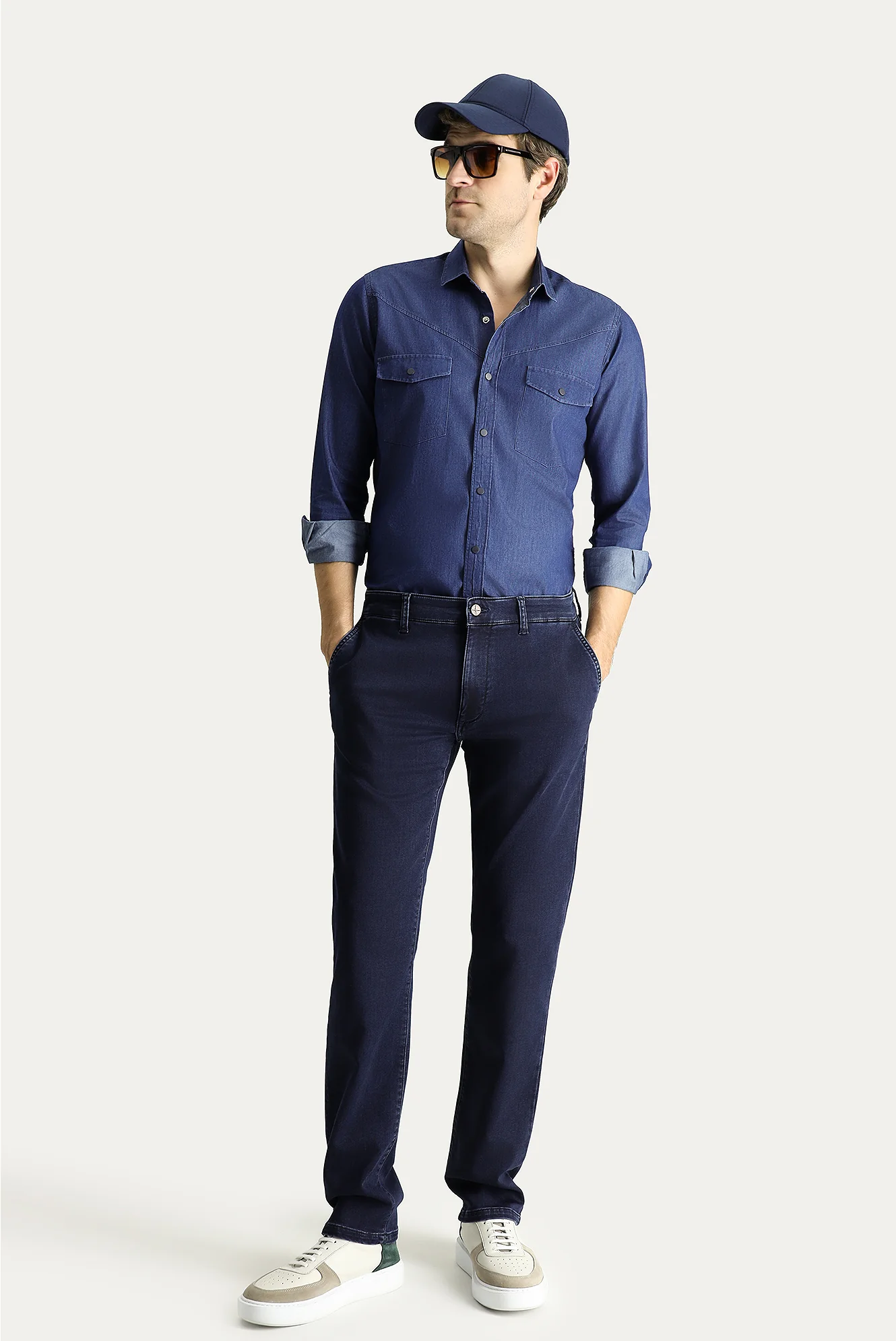 Koyu Lacivert Regular Fit Standart Kesim Likralı Denim Pantolon - Image 2