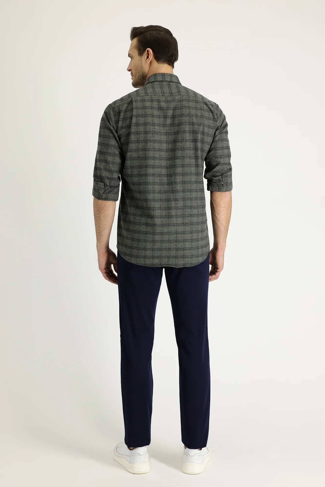 Koyu Lacivert Regular Fit Standart Kesim Likralı Kanvas / Chino Bağcıklı Pantolon - Image 4