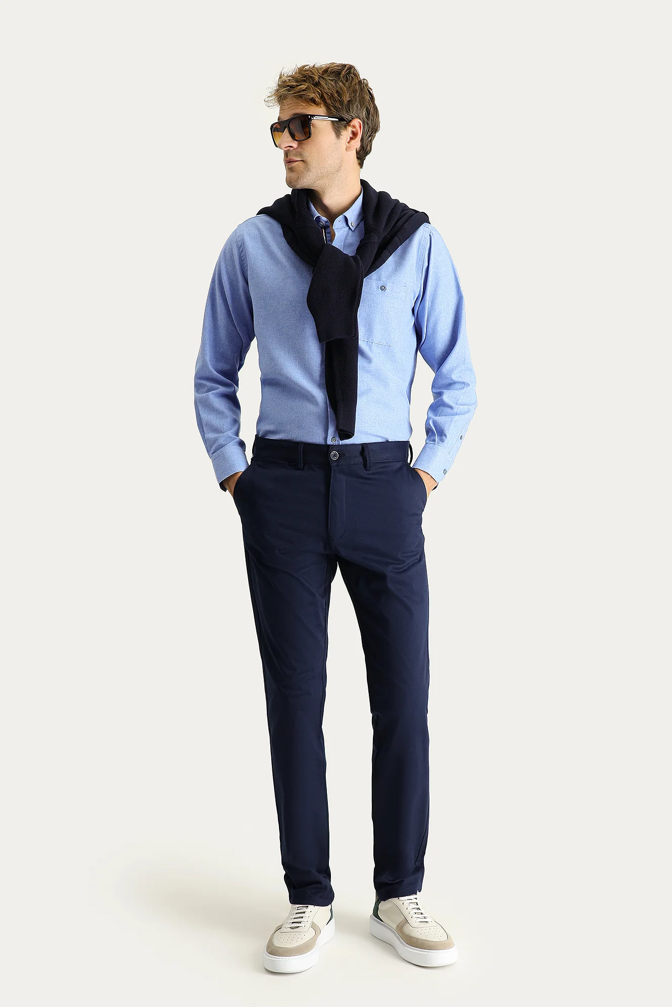 Koyu Lacivert Regular Fit Standart Kesim Likralı Kanvas / Chino Pantolon - Image 2