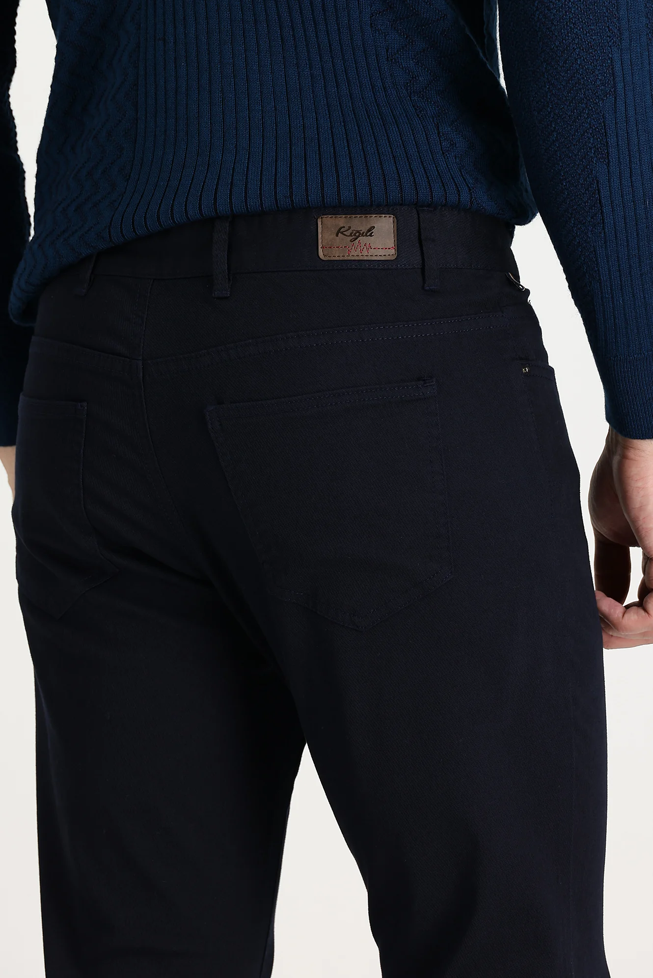 Koyu Lacivert Regular Fit Standart Kesim Likralı Kanvas / Chino Pantolon - Image 4