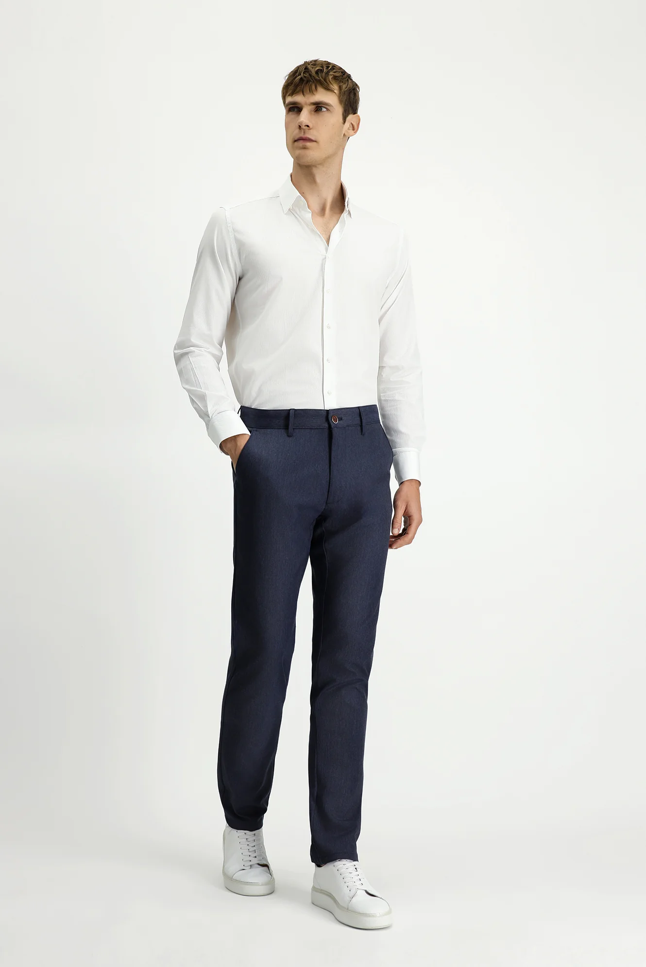 Koyu Lacivert Regular Fit Standart Kesim Likralı Kanvas / Chino Pantolon - Image 2