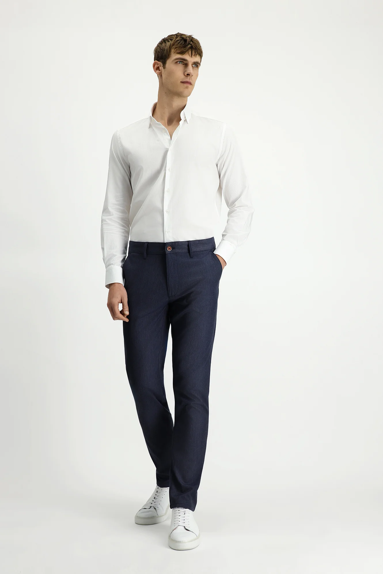 Koyu Lacivert Regular Fit Standart Kesim Likralı Kanvas / Chino Pantolon - Image 3