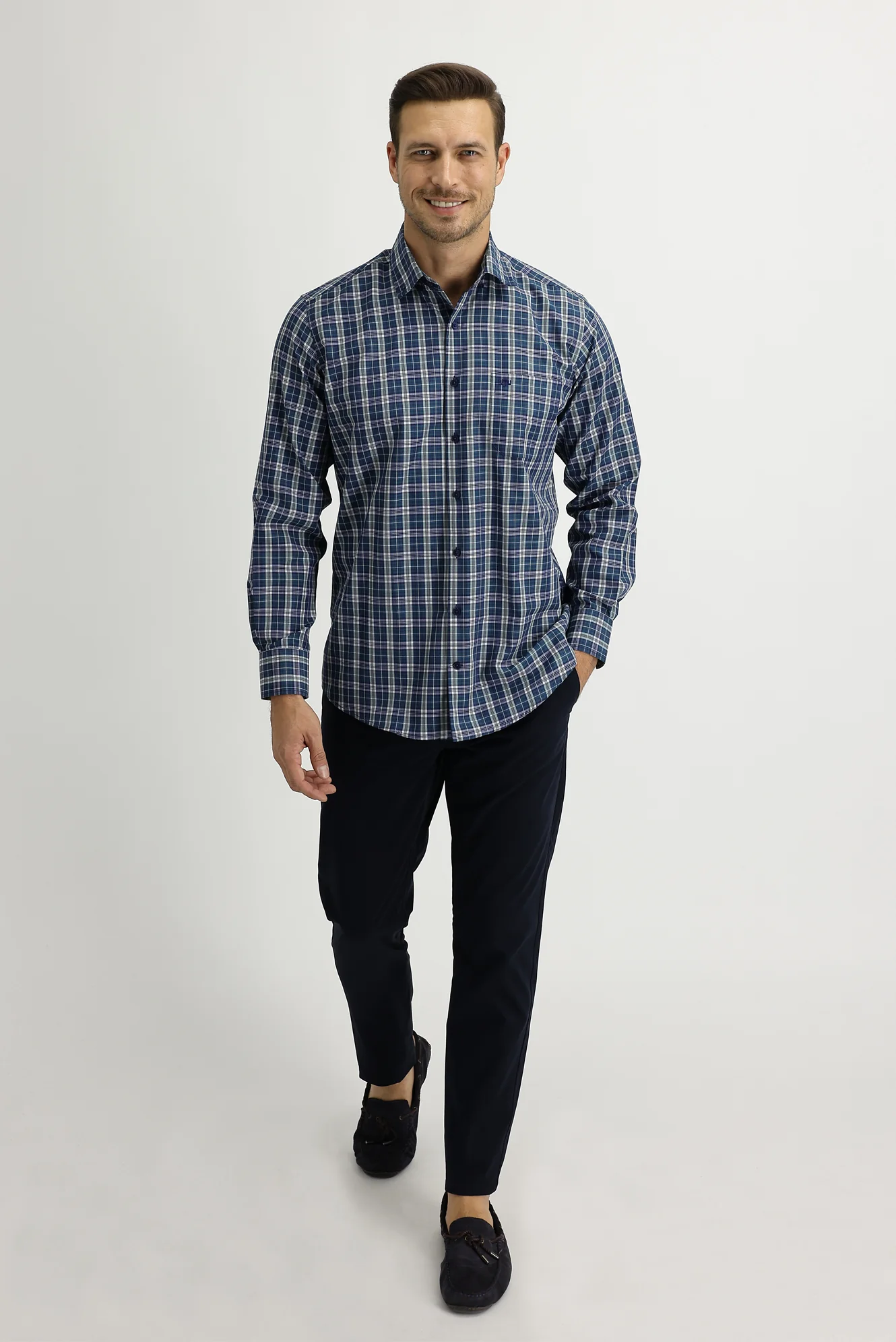 Koyu Lacivert Regular Fit Standart Kesim Likralı Kanvas / Chino Pantolon