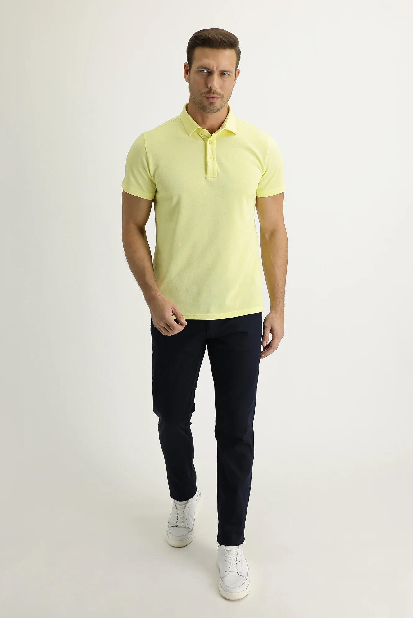 Koyu Lacivert Regular Fit Standart Kesim Likralı Kanvas / Chino Pantolon