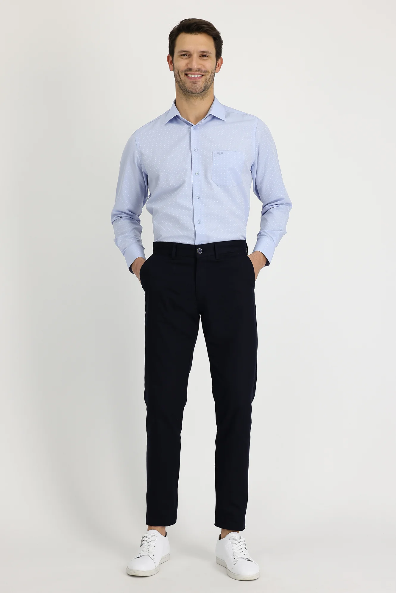 Koyu Lacivert Regular Fit Standart Kesim Likralı Kanvas / Chino Pantolon