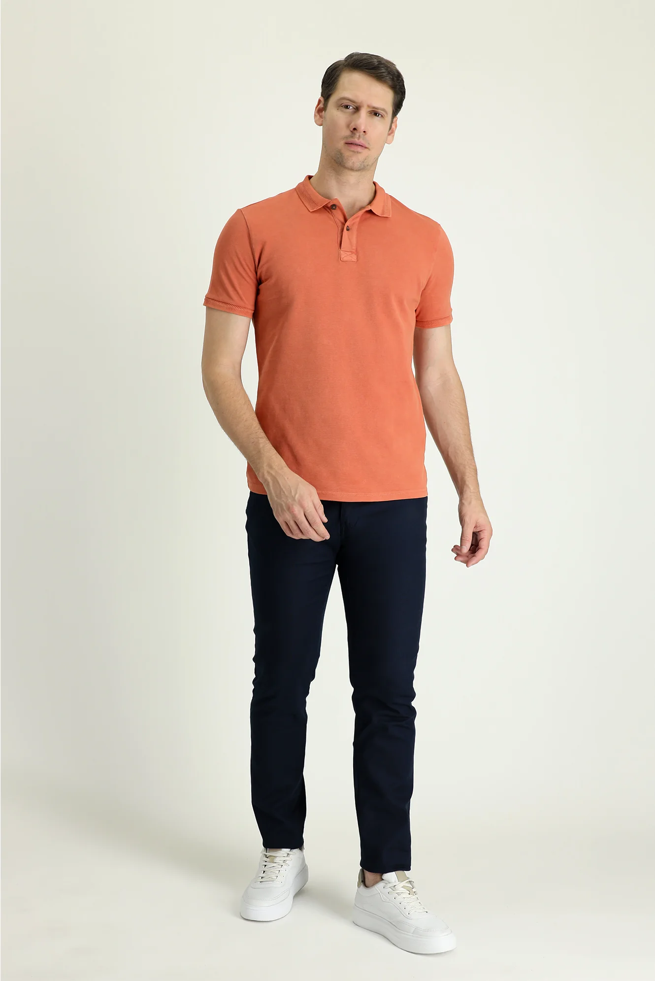 Koyu Lacivert Regular Fit Standart Kesim Likralı Kanvas / Chino Pantolon