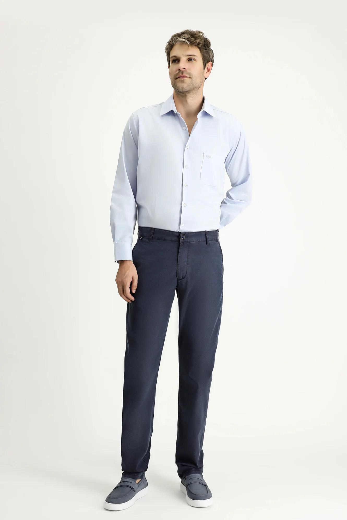 Koyu Lacivert Regular Fit Standart Kesim Likralı Kanvas / Chino Pantolon