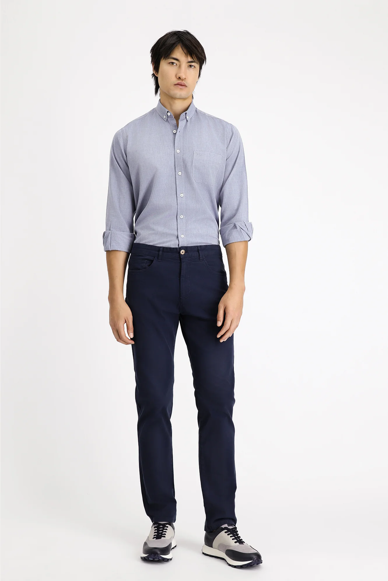Koyu Lacivert Regular Fit Standart Kesim Likralı Kanvas / Chino Pantolon