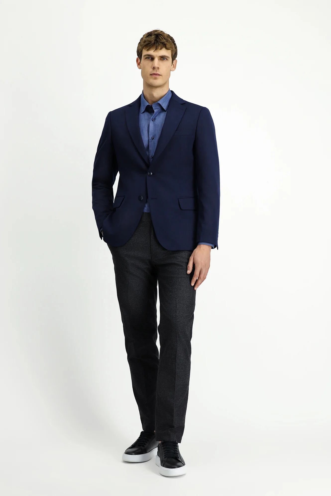 Koyu Lacivert 6 Drop Regular Fit Standart Kesim Likralı Klasik Ceket - Image 2