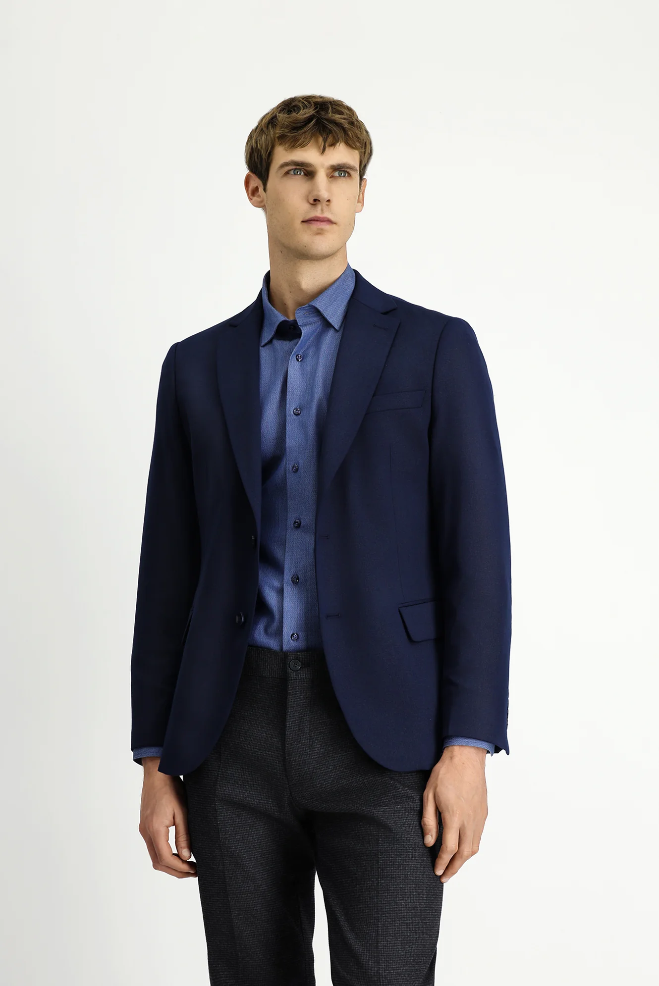 Koyu Lacivert 6 Drop Regular Fit Standart Kesim Likralı Klasik Ceket - Image 3