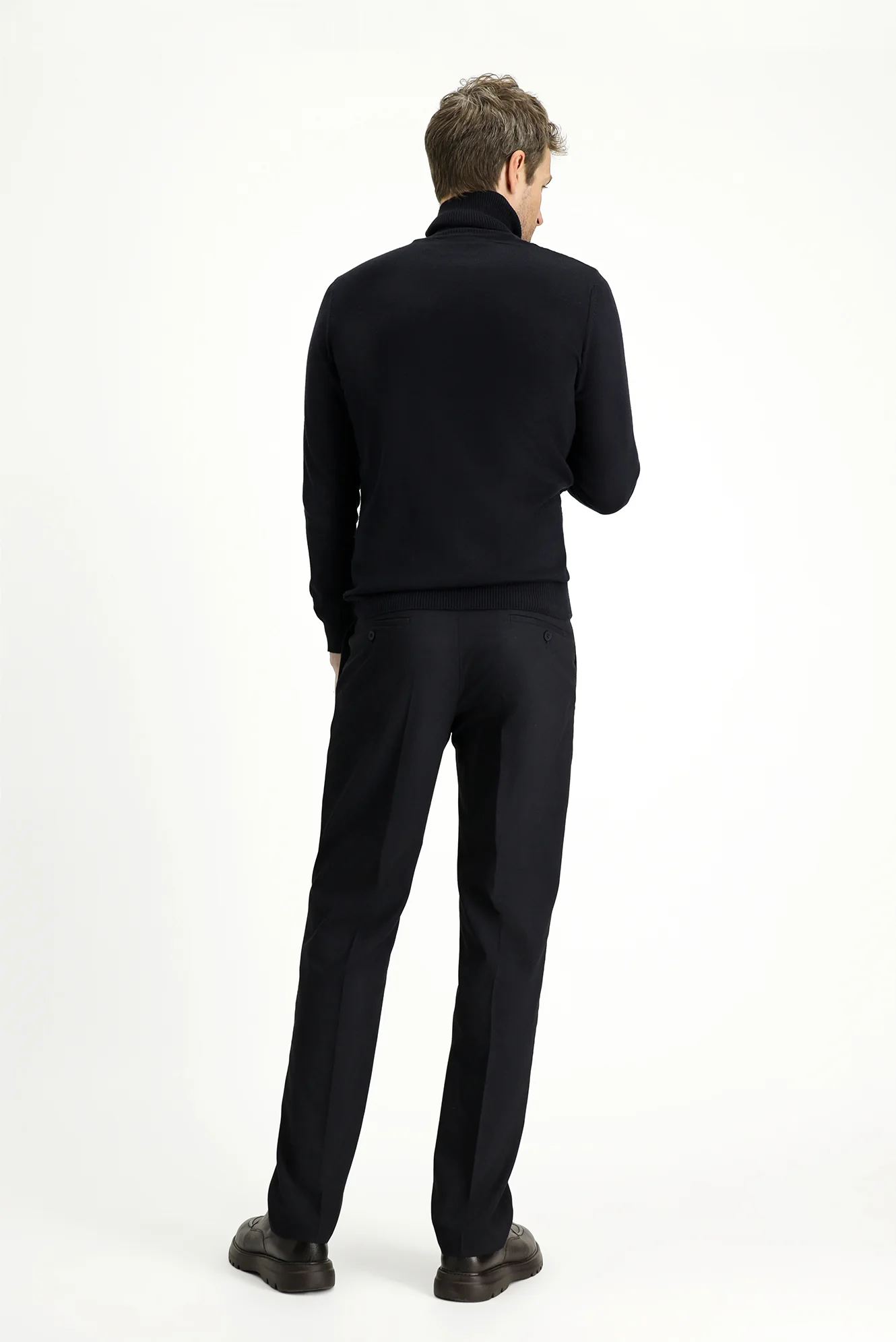 Koyu Lacivert 6 Drop Regular Fit Standart Kesim Likralı Pileli Klasik Kumaş Pantolon - Image 4