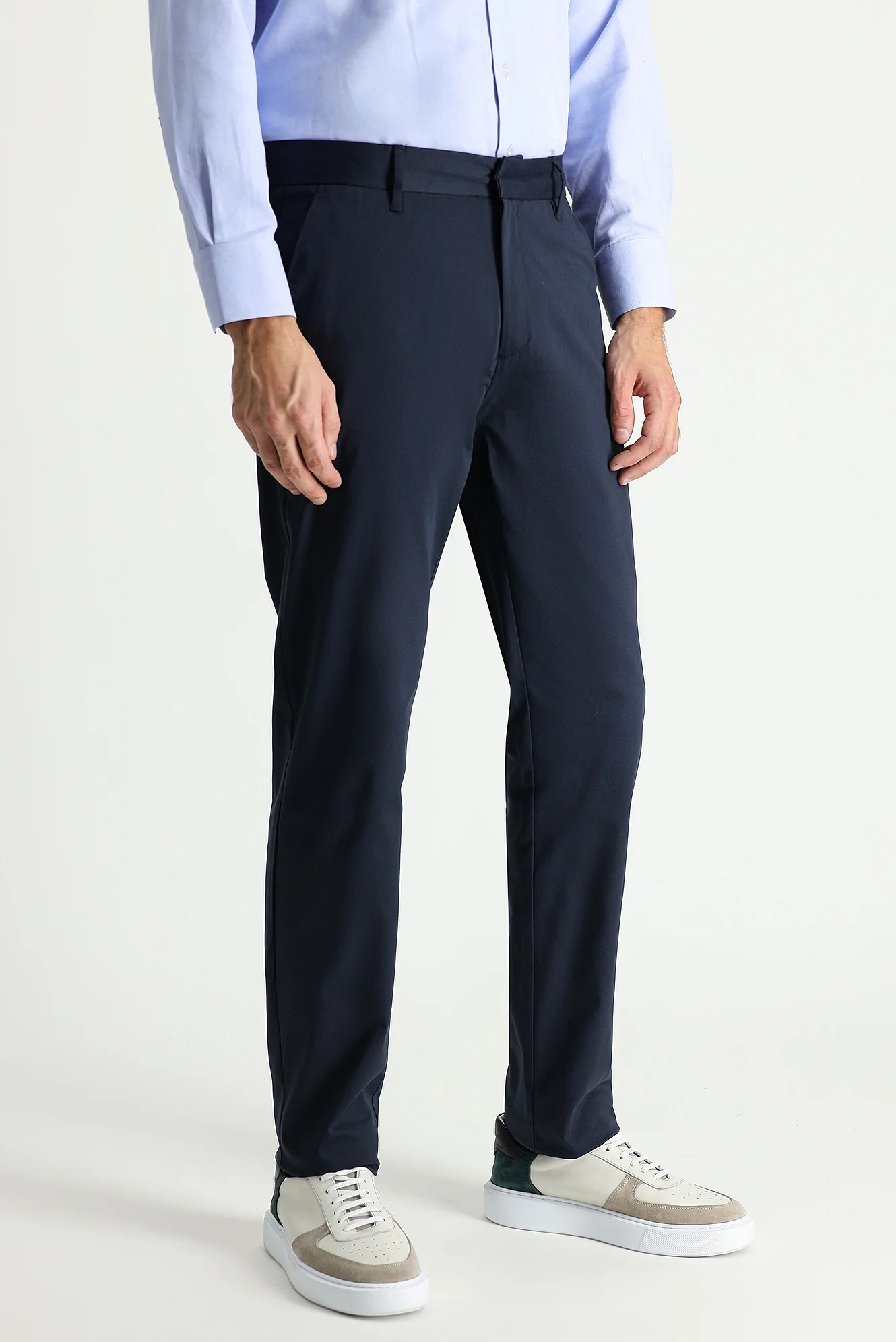 Koyu Lacivert Regular Fit Standart Kesim Likralı Saten Kanvas / Chino Pantolon - Image 3