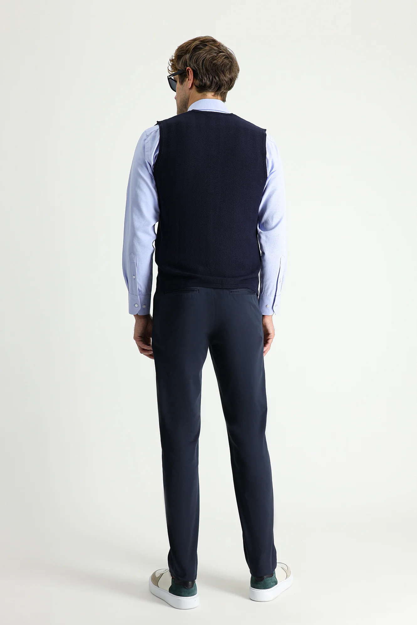 Koyu Lacivert Regular Fit Standart Kesim Likralı Saten Kanvas / Chino Pantolon - Image 4