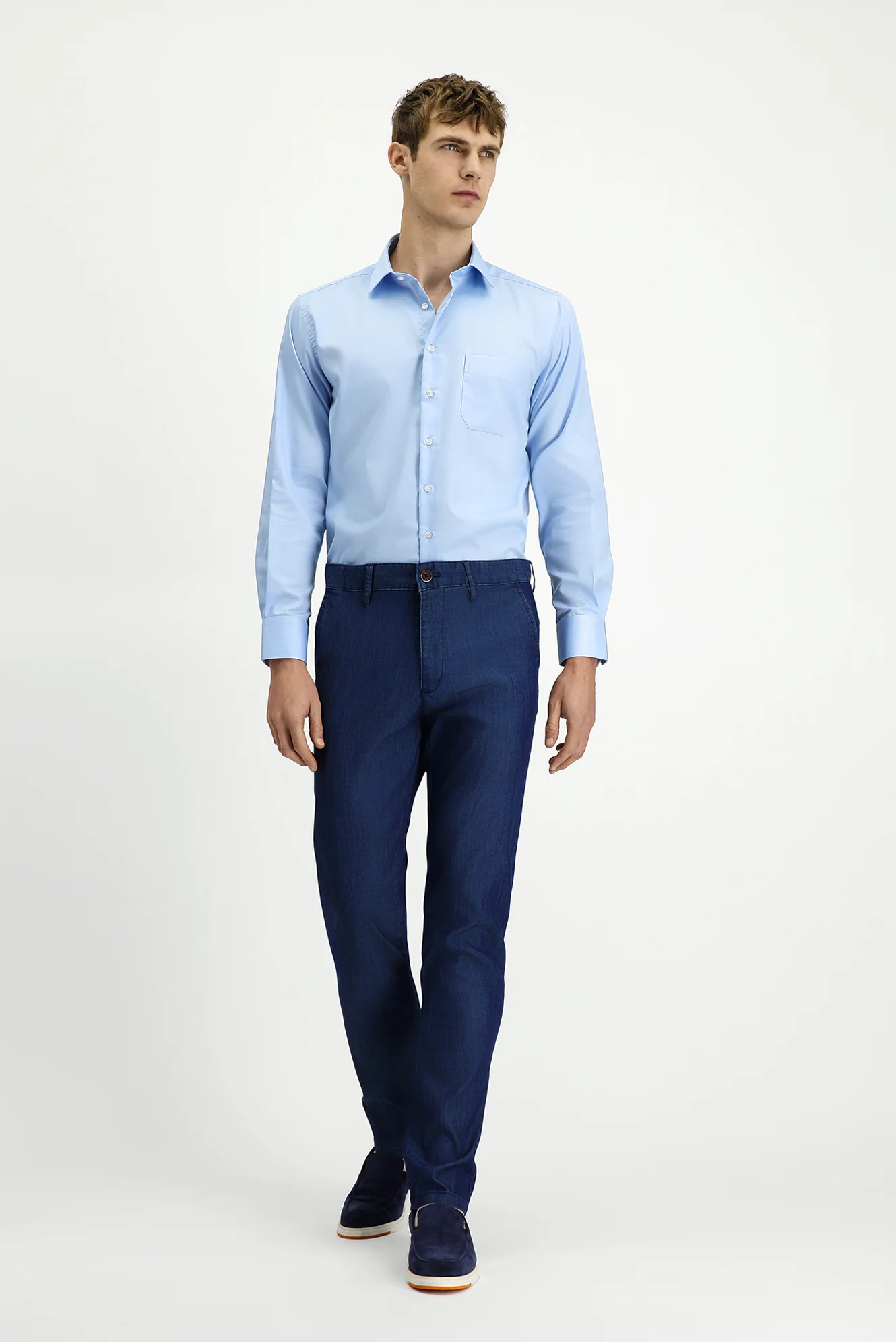 Koyu Lacivert Regular Fit Standart Kesim Lyocell Karışımlı Kanvas / Chino Pantolon