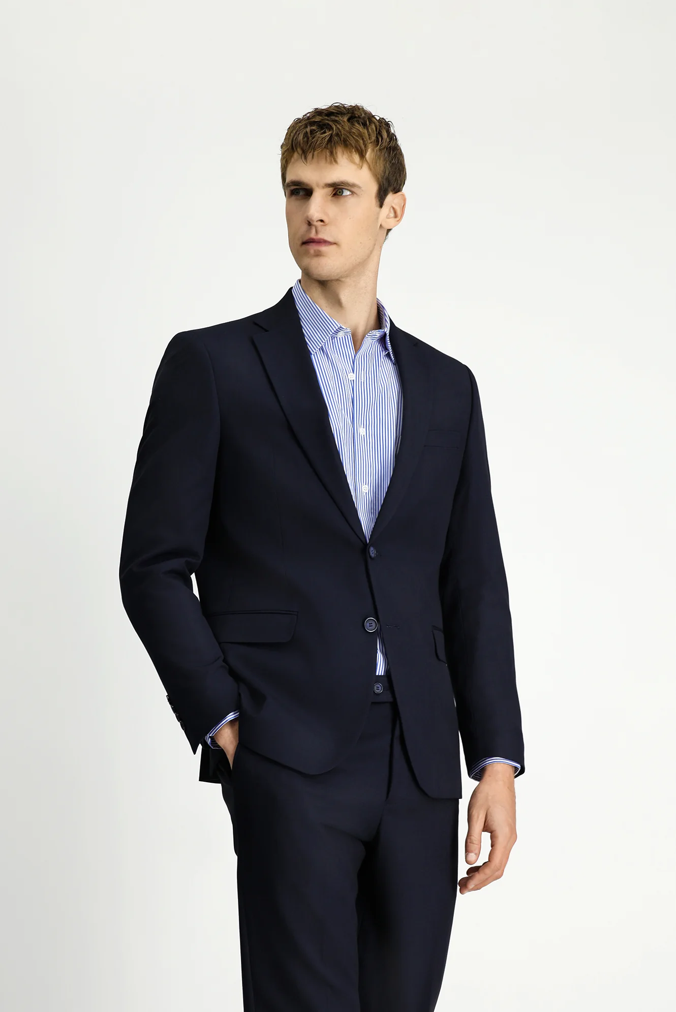 Koyu Lacivert 6 Drop Regular Fit Standart Kesim Desenli Çift Pantolonlu Takım Elbise - Image 2