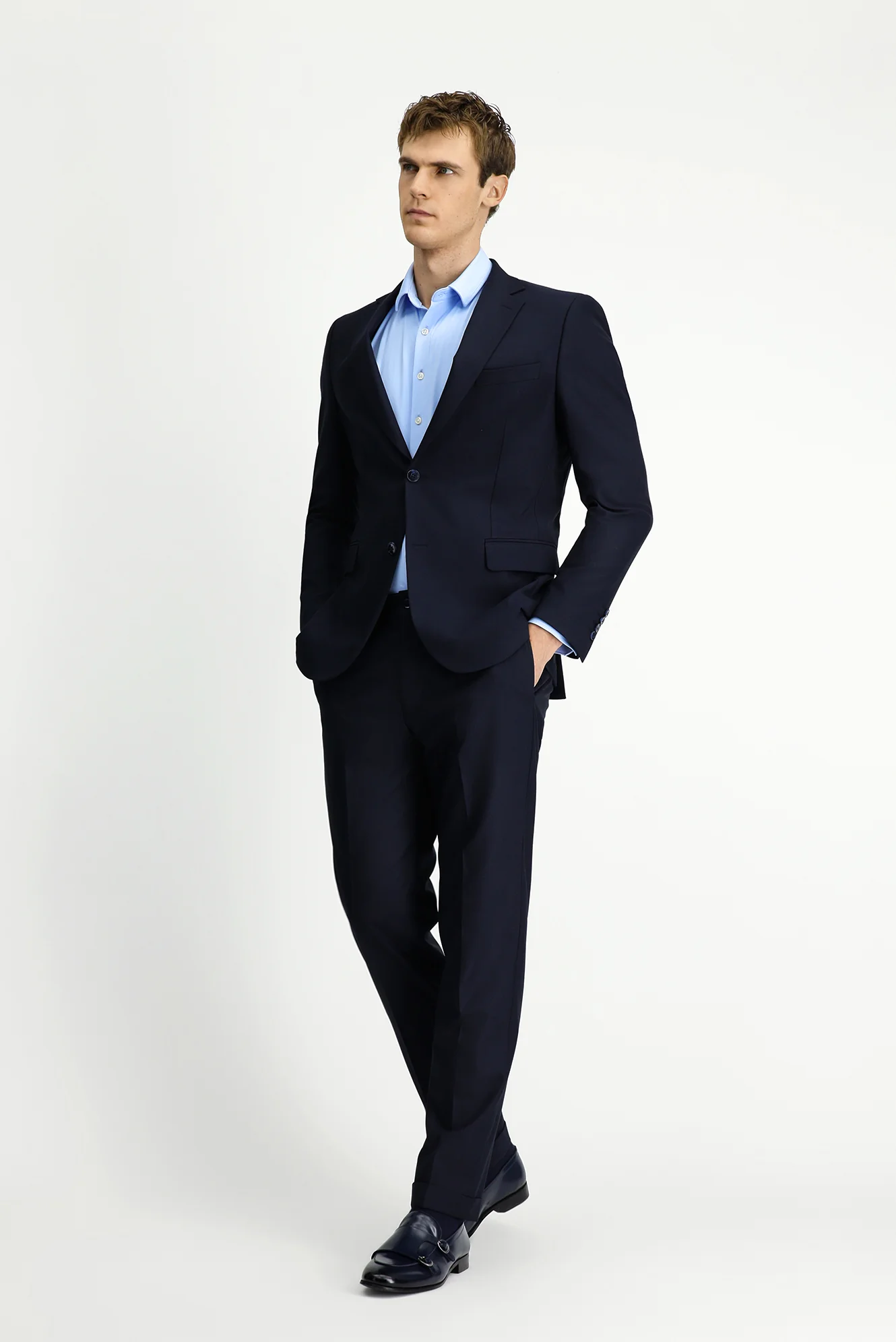Koyu Lacivert 6 Drop Regular Fit Standart Kesim Yünlü Traveller Suit Çantalı Takım Elbise - Image 2