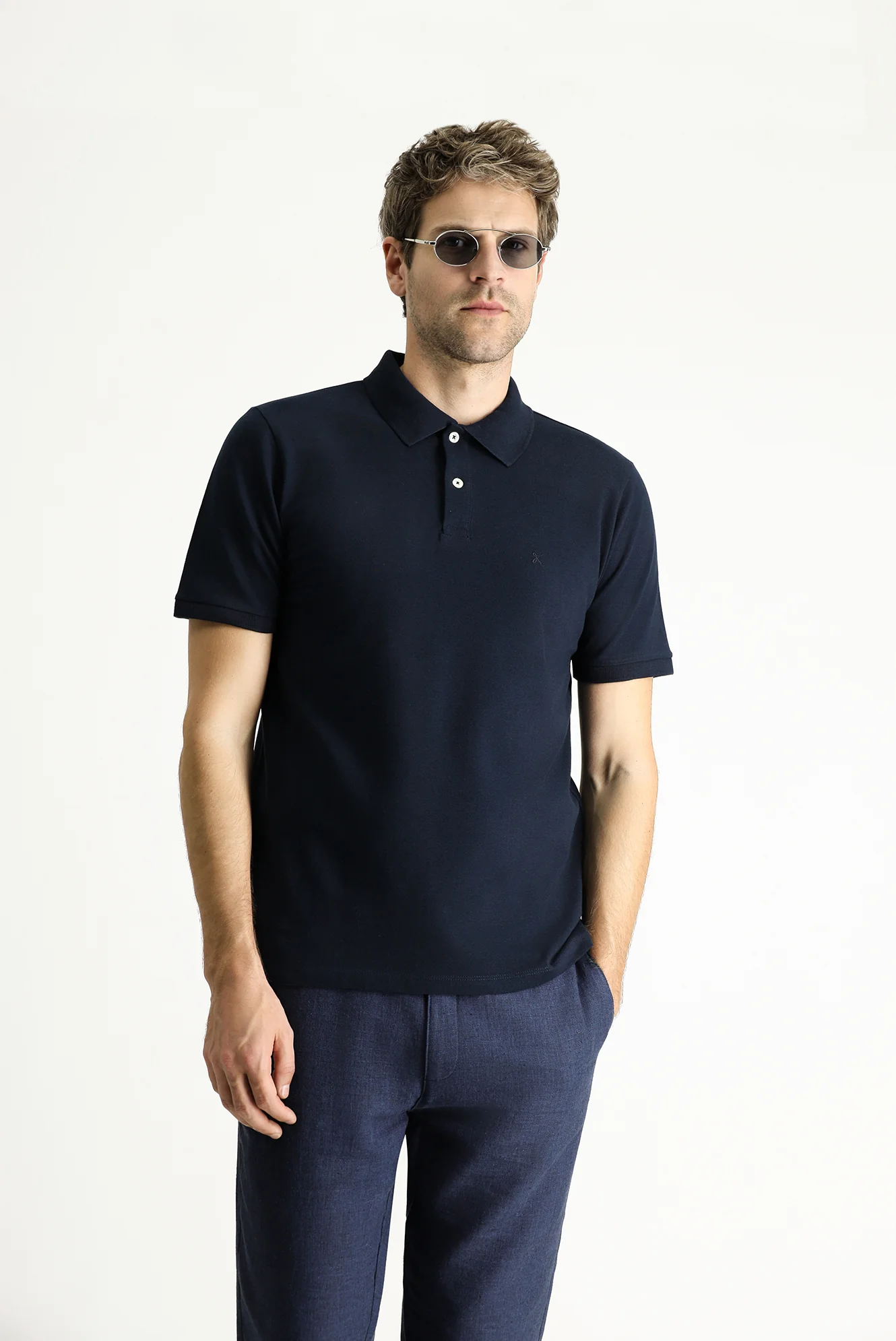 Koyu Lacivert Regular Fit Nakışlı Pamuk Polo Yaka Tişört - Image 3