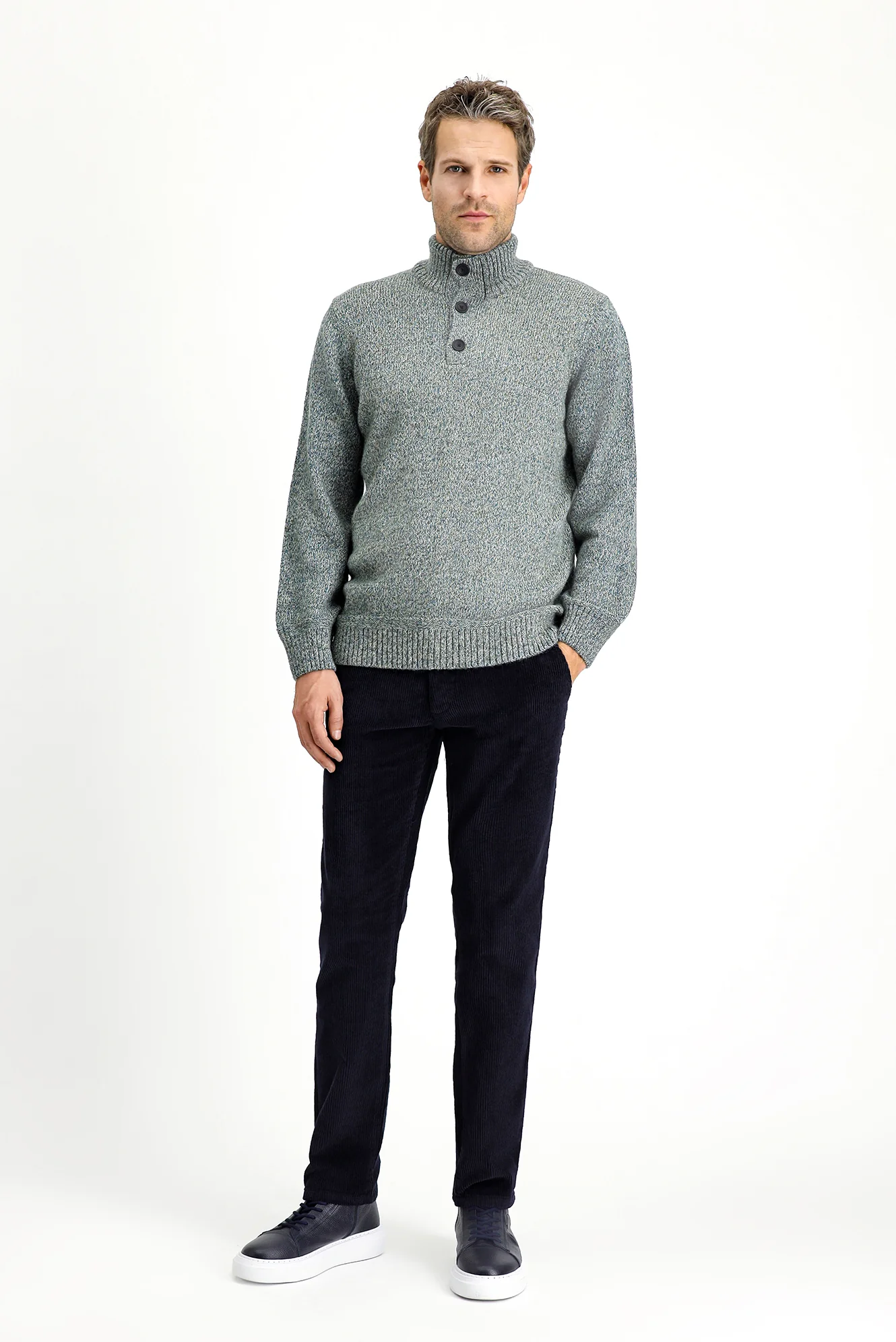 Koyu Lacivert Regular Fit Standart Kesim Pamuk Kadife Pantolon - Image 3
