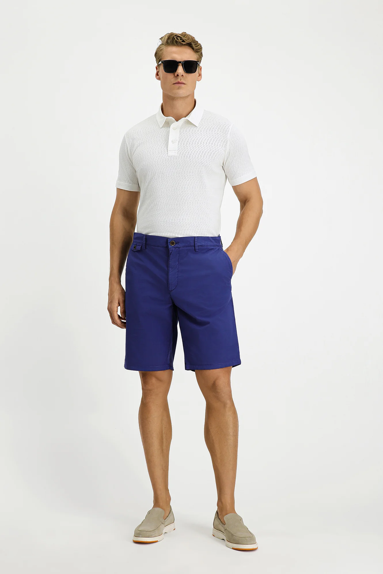 Koyu Lacivert Regular Fit Standart Kesim Pamuklu Bermuda Şort