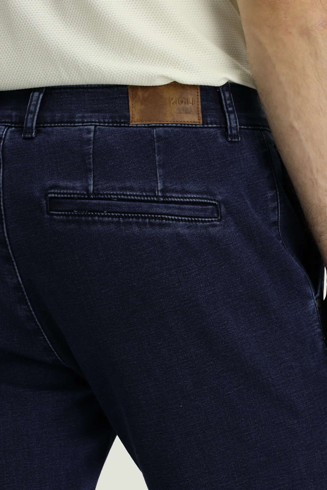 Koyu Lacivert Regular Fit Standart Kesim Pamuklu Denim Look Pantolon - Image 6