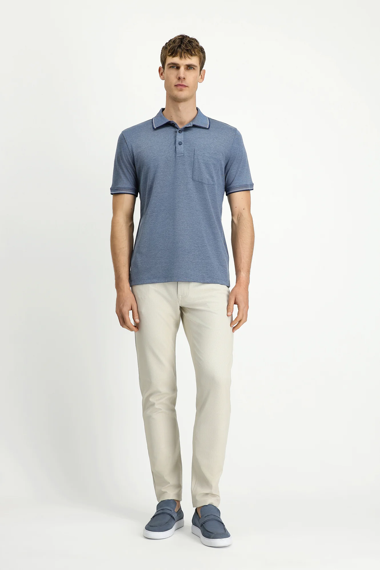 Koyu Lacivert Regular Fit Pamuklu Desenli Cepli Polo Yaka Tişört - Image 2