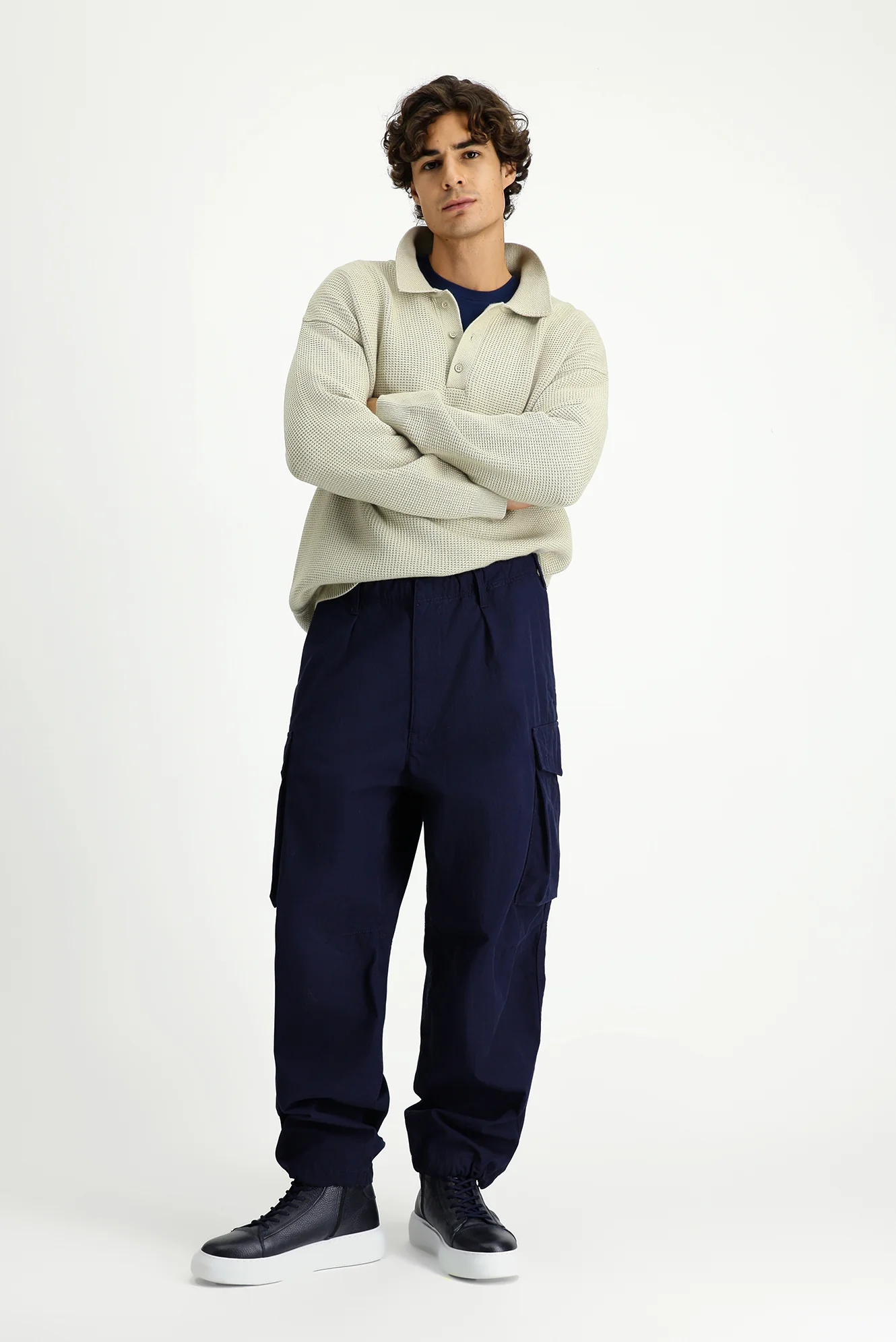 Koyu Lacivert Engineered Fit Pamuklu Kargo Pantolon - Image 5