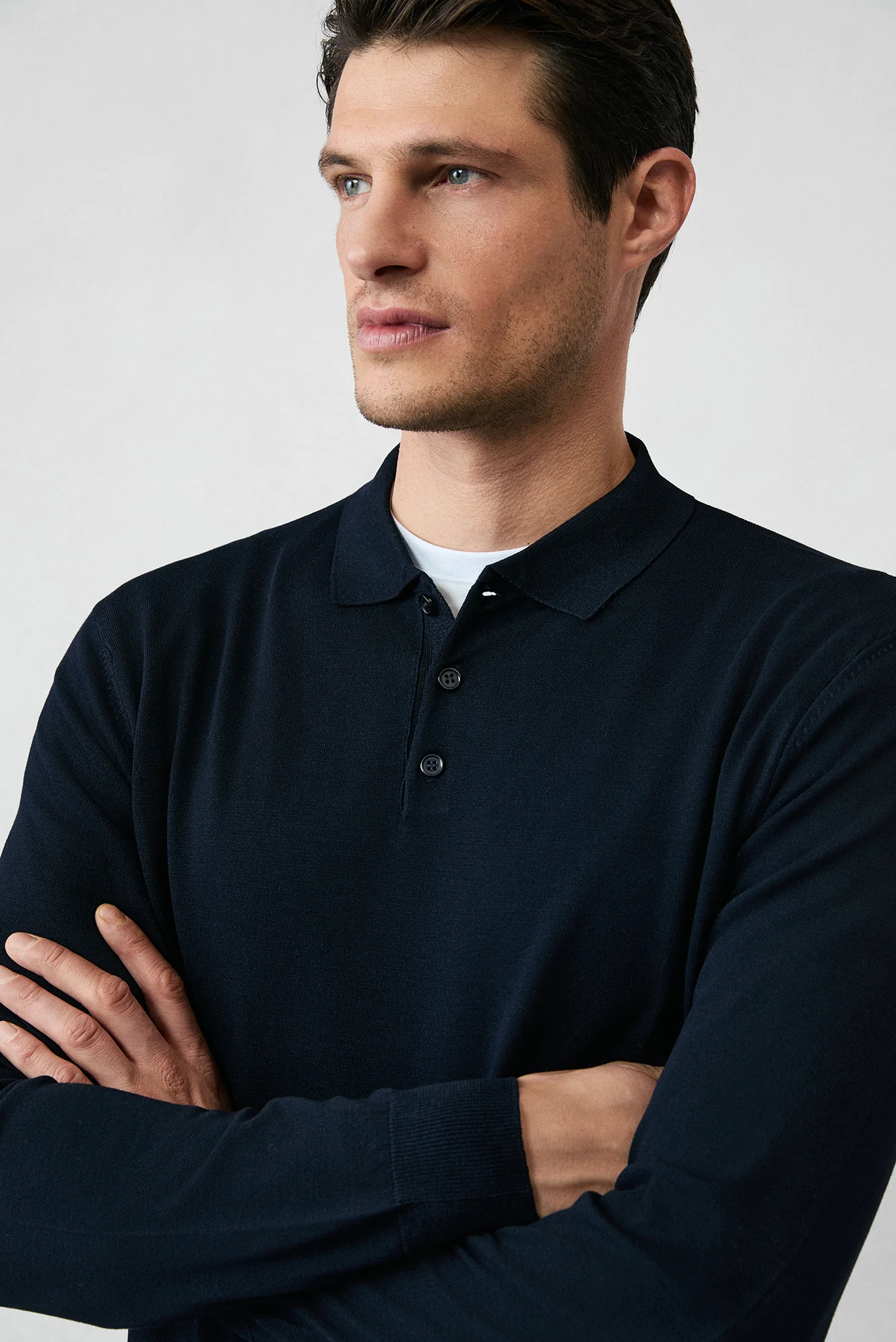 Koyu Lacivert Regular Fit Düğmeli Polo Yaka Triko Kazak