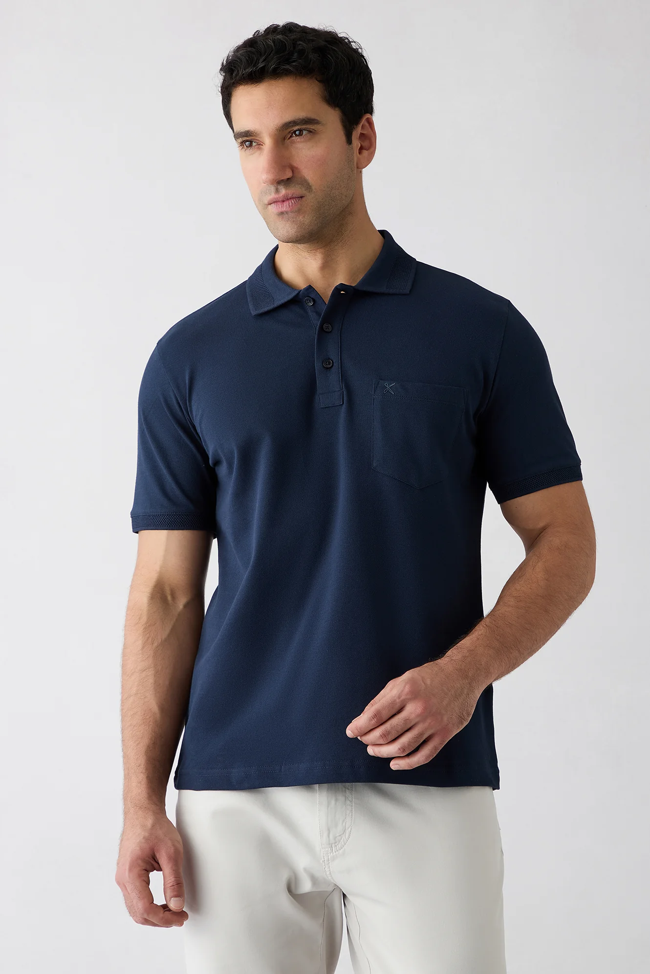 Koyu Lacivert Kıvrılmaz Polo Yaka Regular Fit Cepli Ribana Detaylı Pamuk Tişört