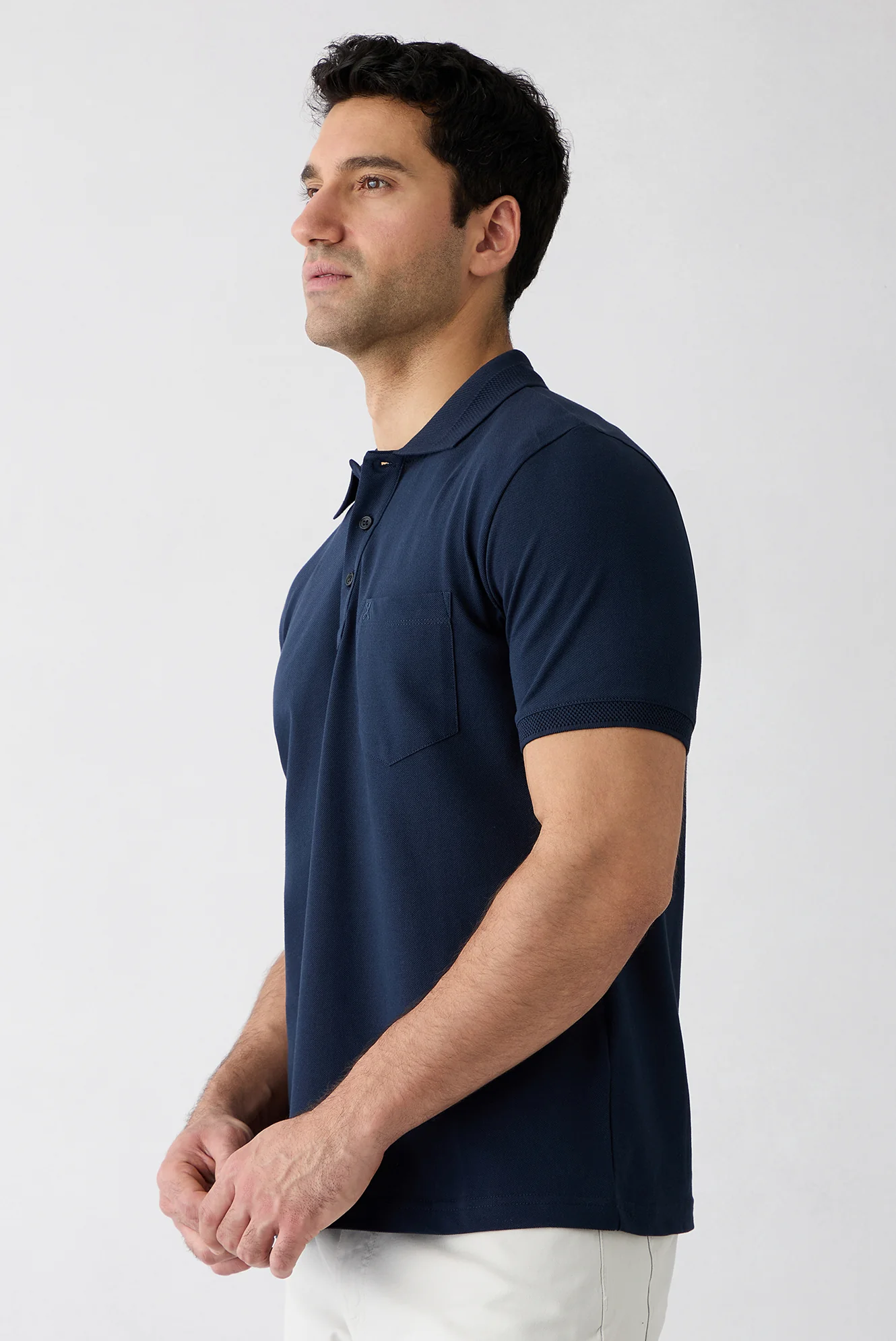 Koyu Lacivert Kıvrılmaz Polo Yaka Regular Fit Cepli Ribana Detaylı Pamuk Tişört - Image 2