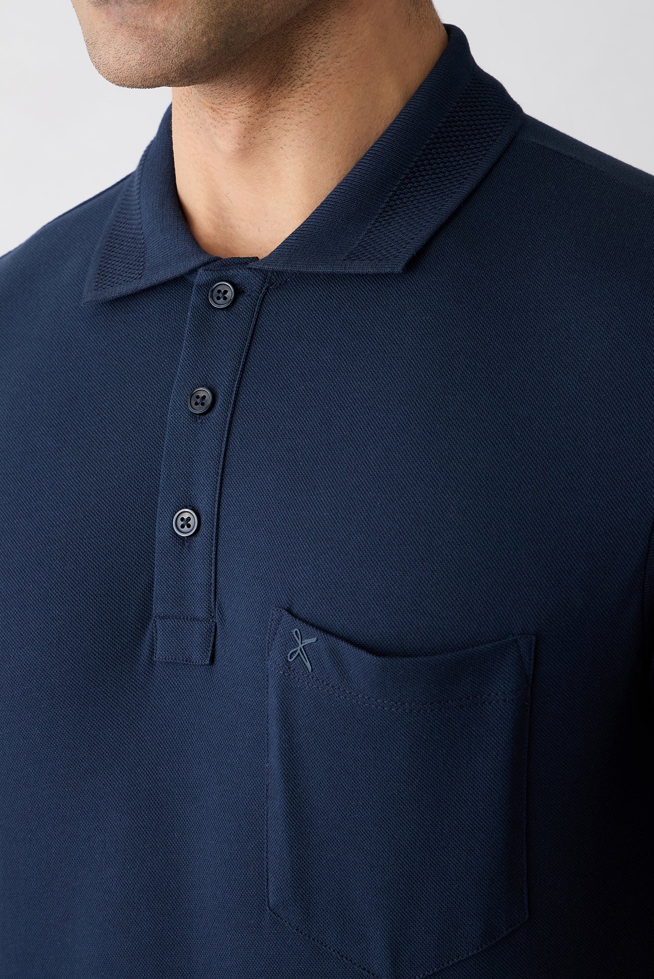 Koyu Lacivert Kıvrılmaz Polo Yaka Regular Fit Cepli Ribana Detaylı Pamuk Tişört - Image 3