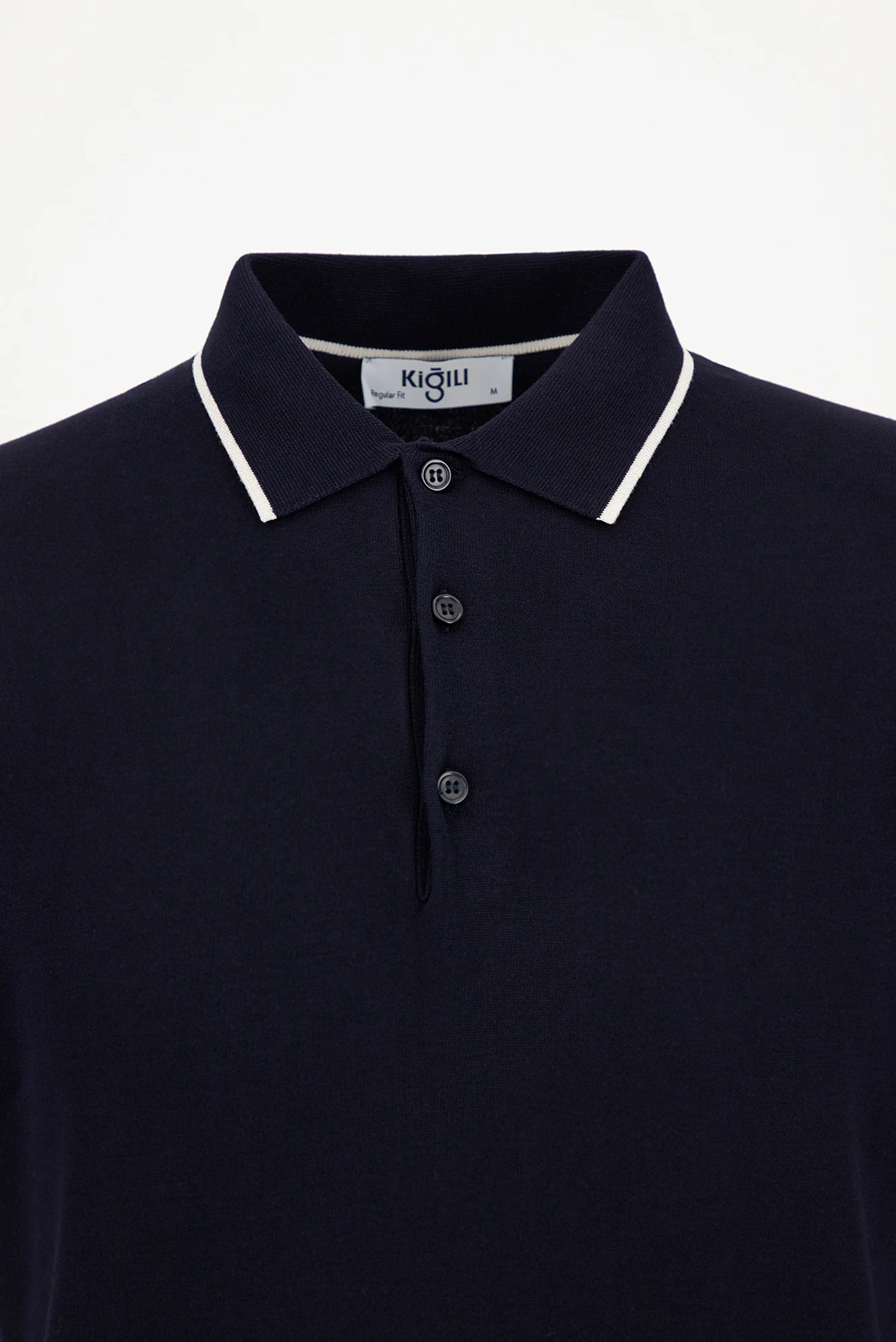 Koyu Lacivert Regular Fit Şerit Detaylı Polo Yaka Örme Tişört - Image 6
