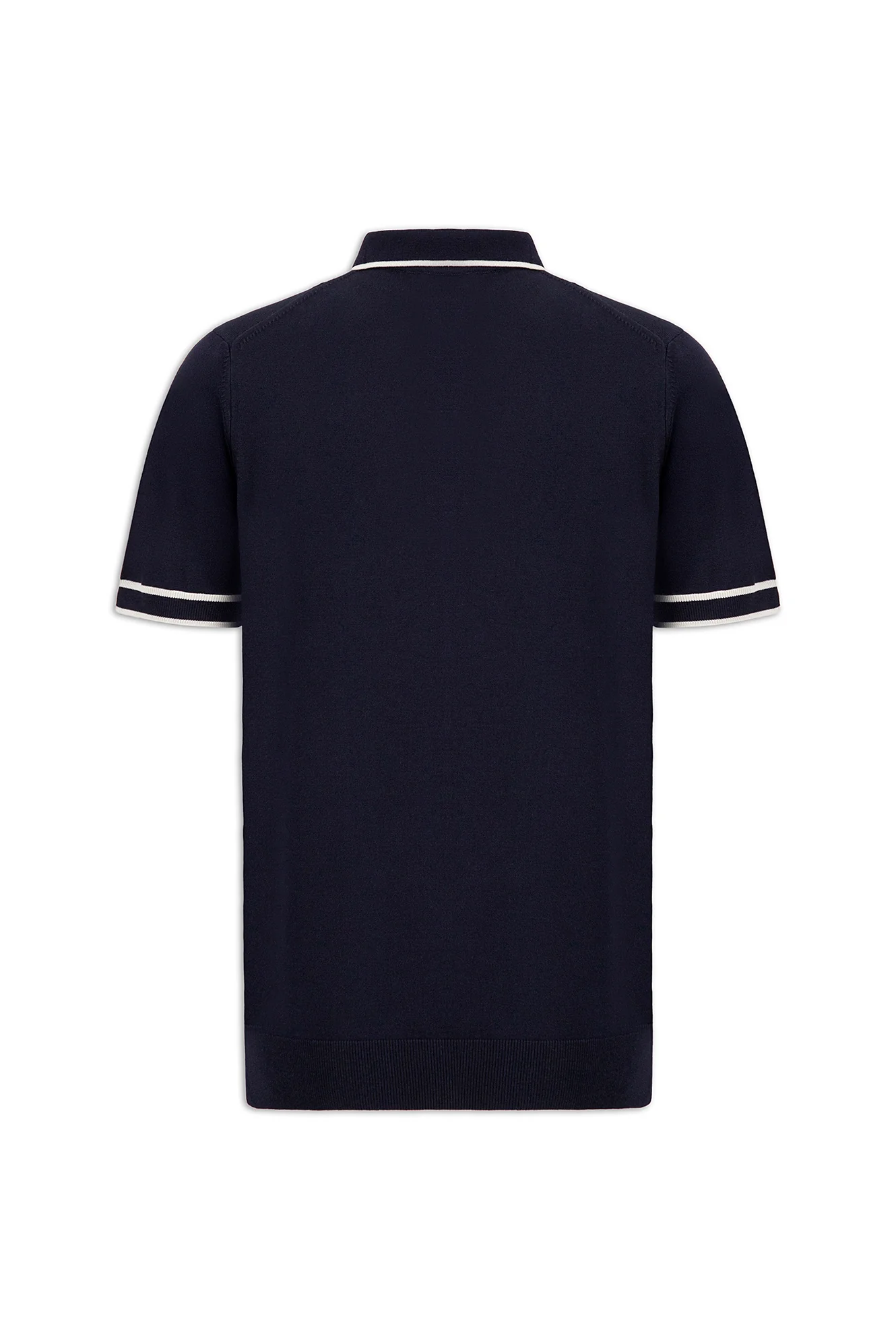 Koyu Lacivert Regular Fit Şerit Detaylı Polo Yaka Örme Tişört - Image 7