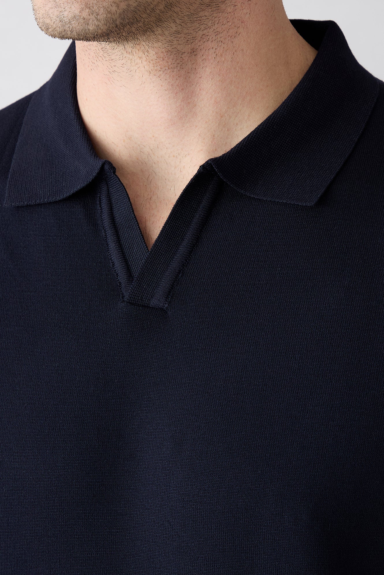 Koyu Lacivert Düğmesiz Polo Yaka Regular Fit Örme Tişört - Image 3