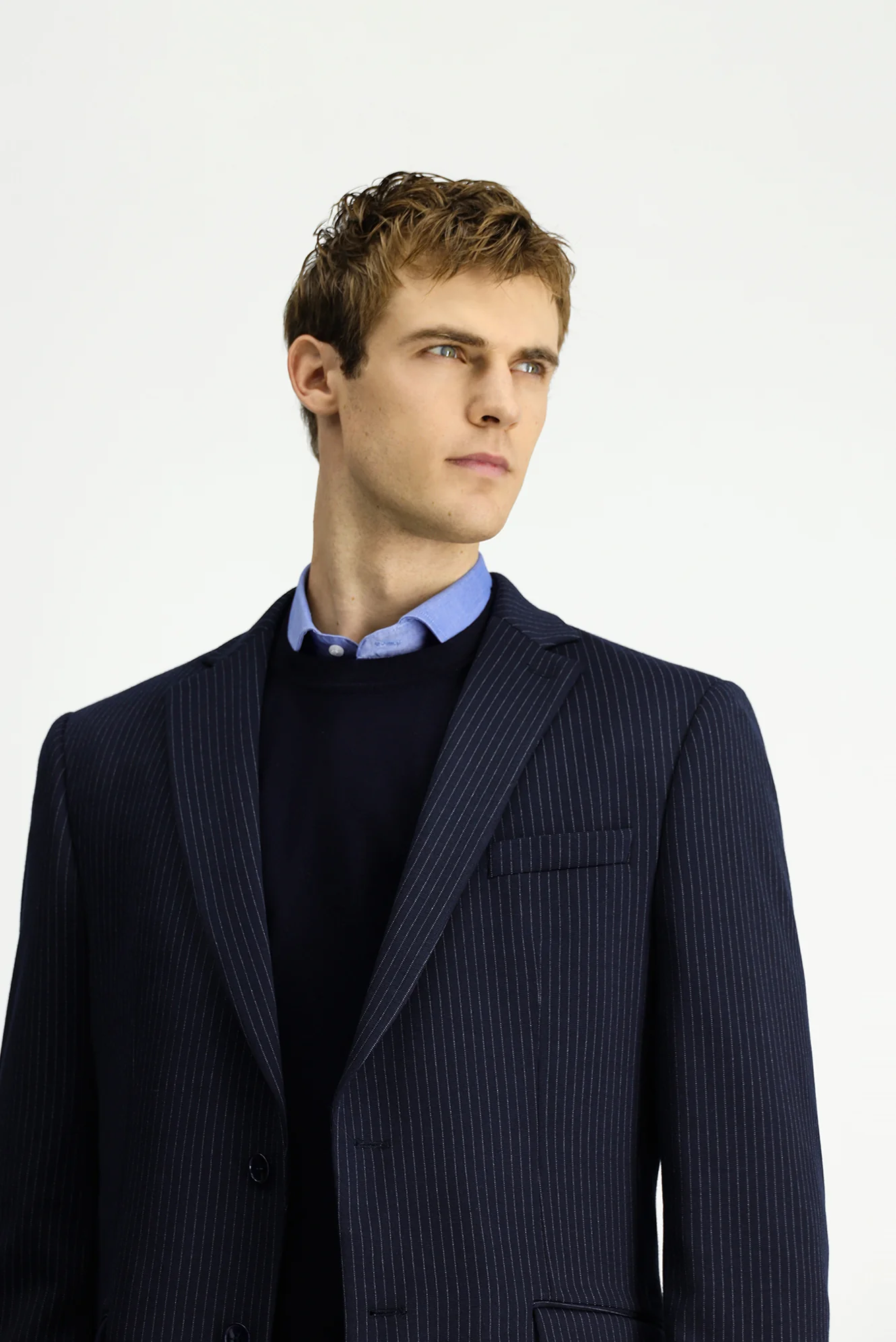 Koyu Lacivert 7 Drop Super Slim Fit Eksra Dar Kesim Örme Klasik Çizgili Ceket - Image 4