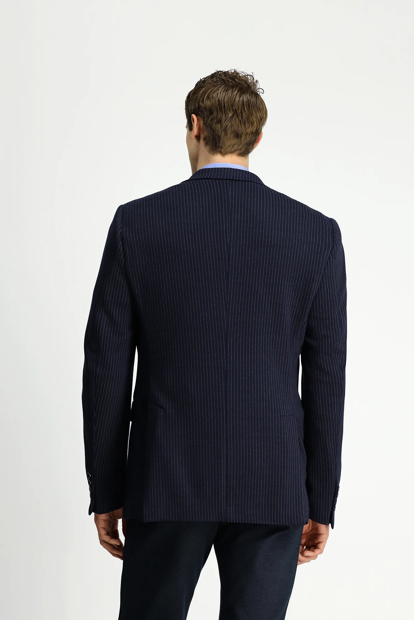 Koyu Lacivert 7 Drop Super Slim Fit Eksra Dar Kesim Örme Klasik Çizgili Ceket - Image 5