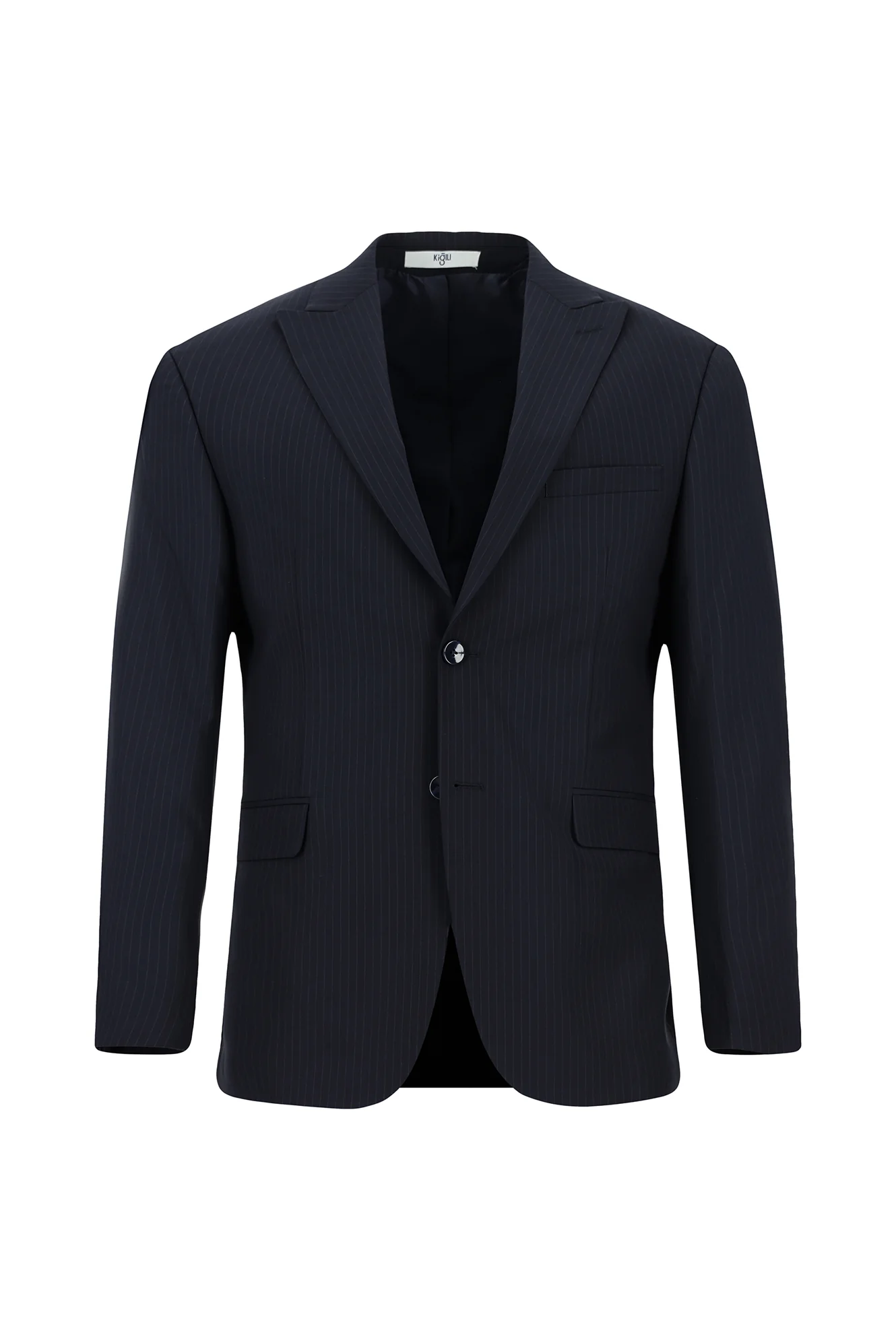 Koyu Lacivert 6 Drop Regular Fit Standart Kesim Çizgili Pileli Takım Elbise - Image 2